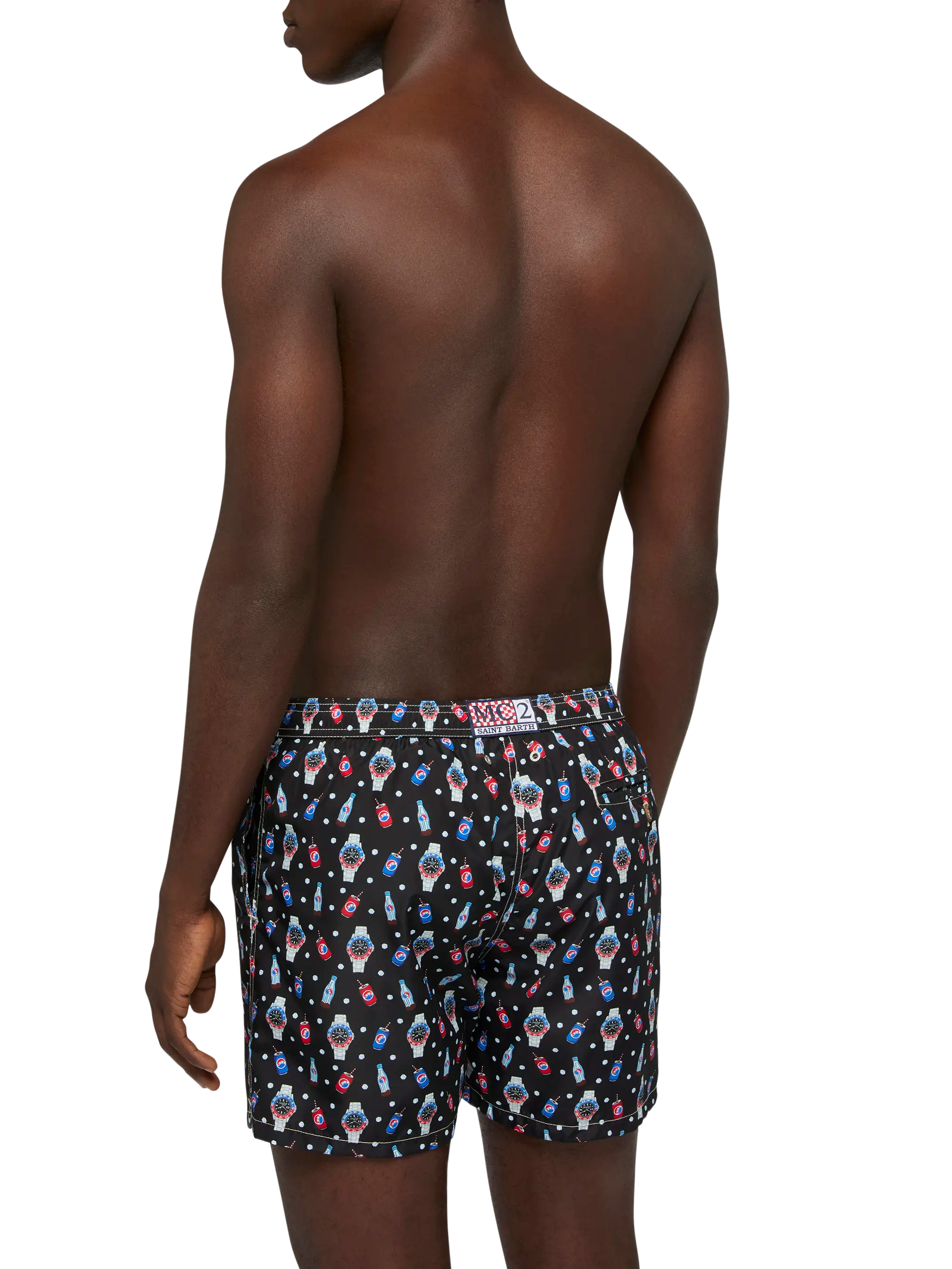 Lightweight fabric swim shorts Lighting with watch print
