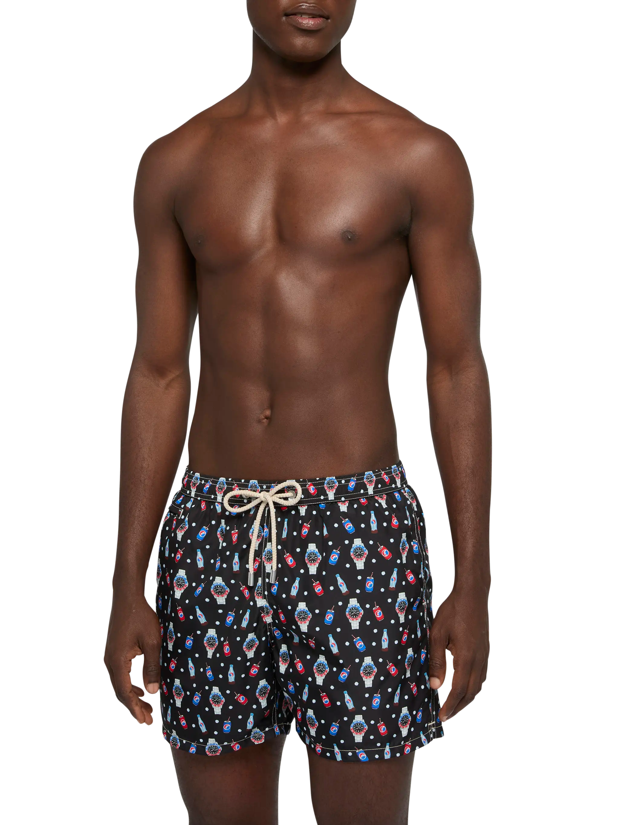 Lightweight fabric swim shorts Lighting with watch print