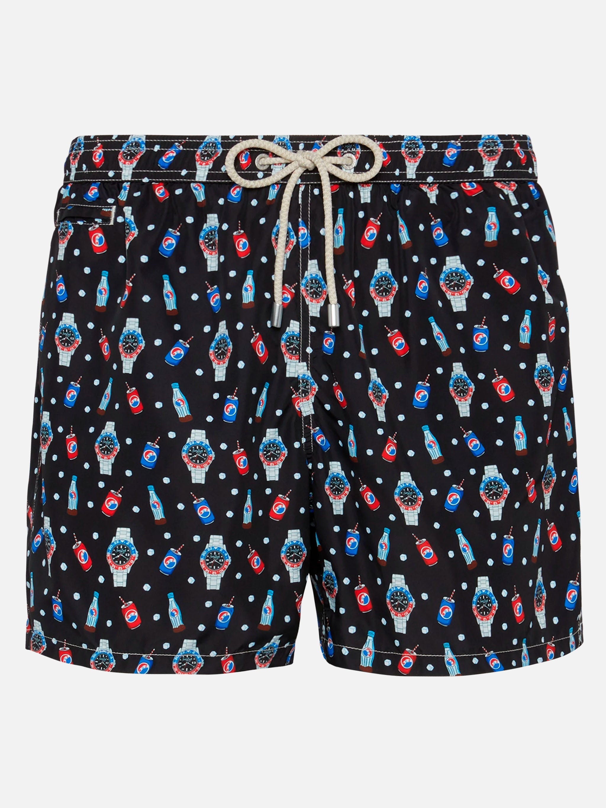 Lightweight fabric swim shorts Lighting with watch print
