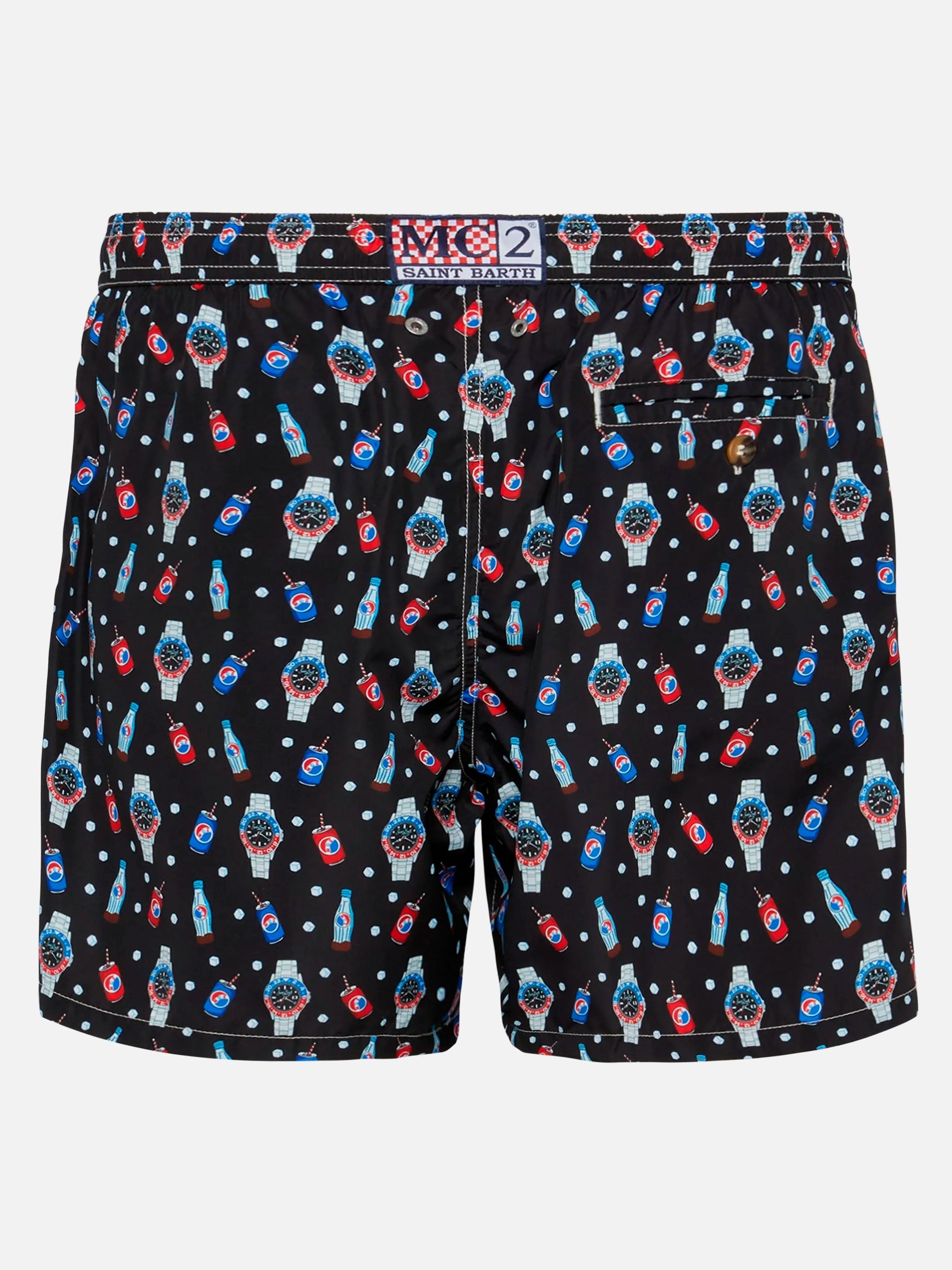 Lightweight fabric swim shorts Lighting with watch print