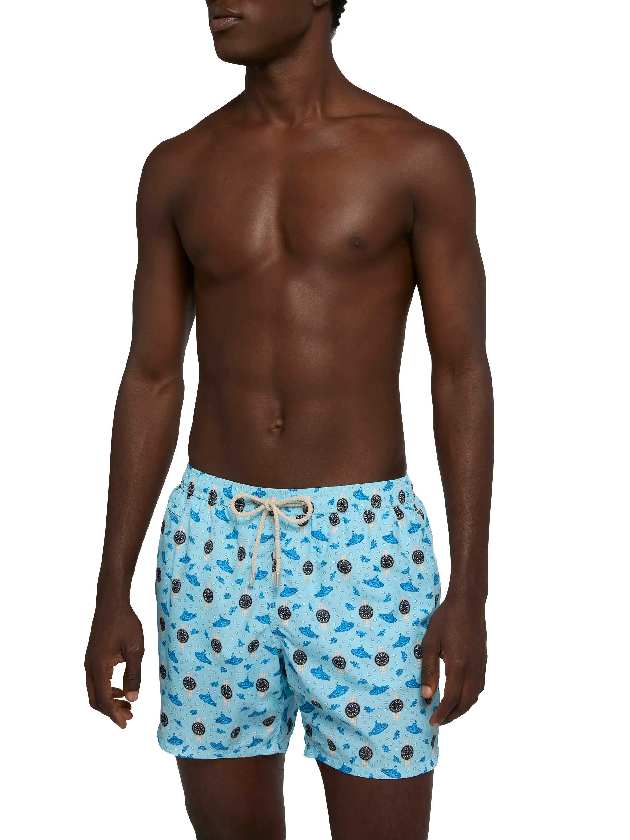 Lightweight fabric swim shorts Lighting with watch print