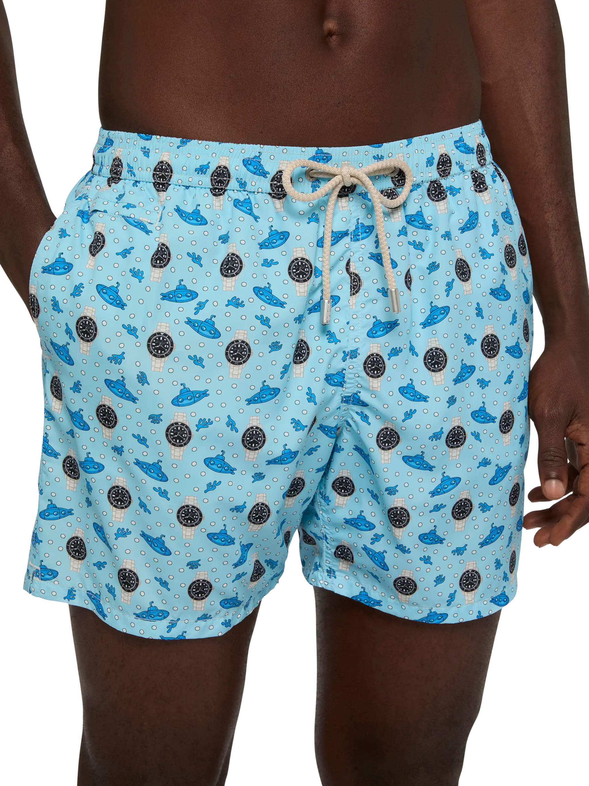 Lightweight fabric swim shorts Lighting with watch print