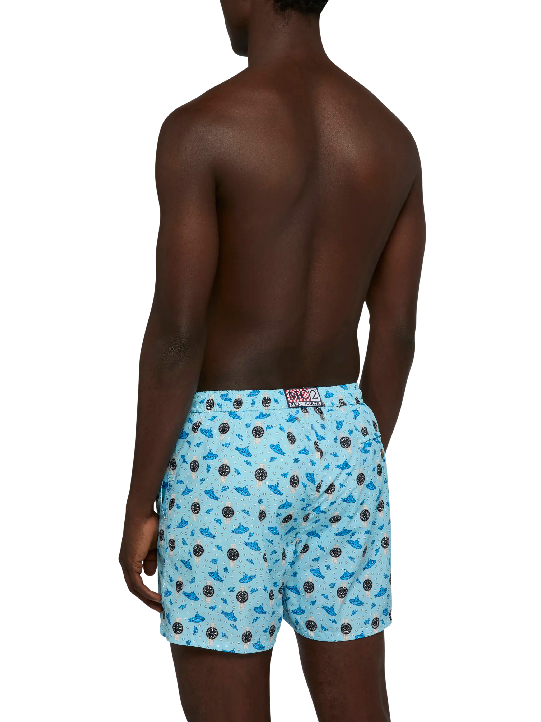 Lightweight fabric swim shorts Lighting with watch print