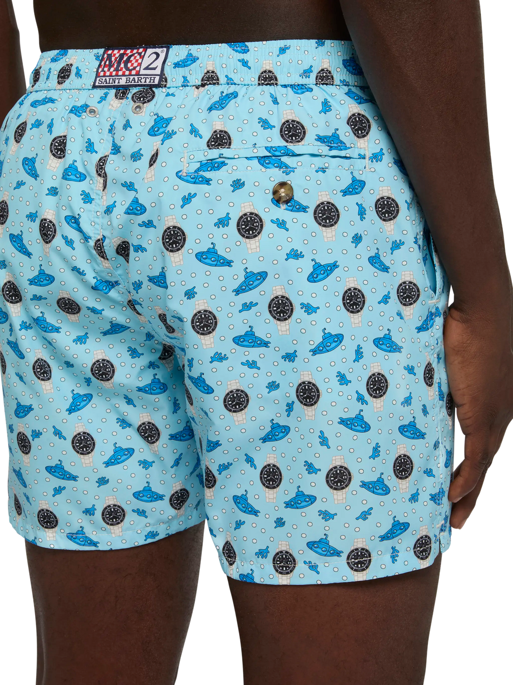 Lightweight fabric swim shorts Lighting with watch print