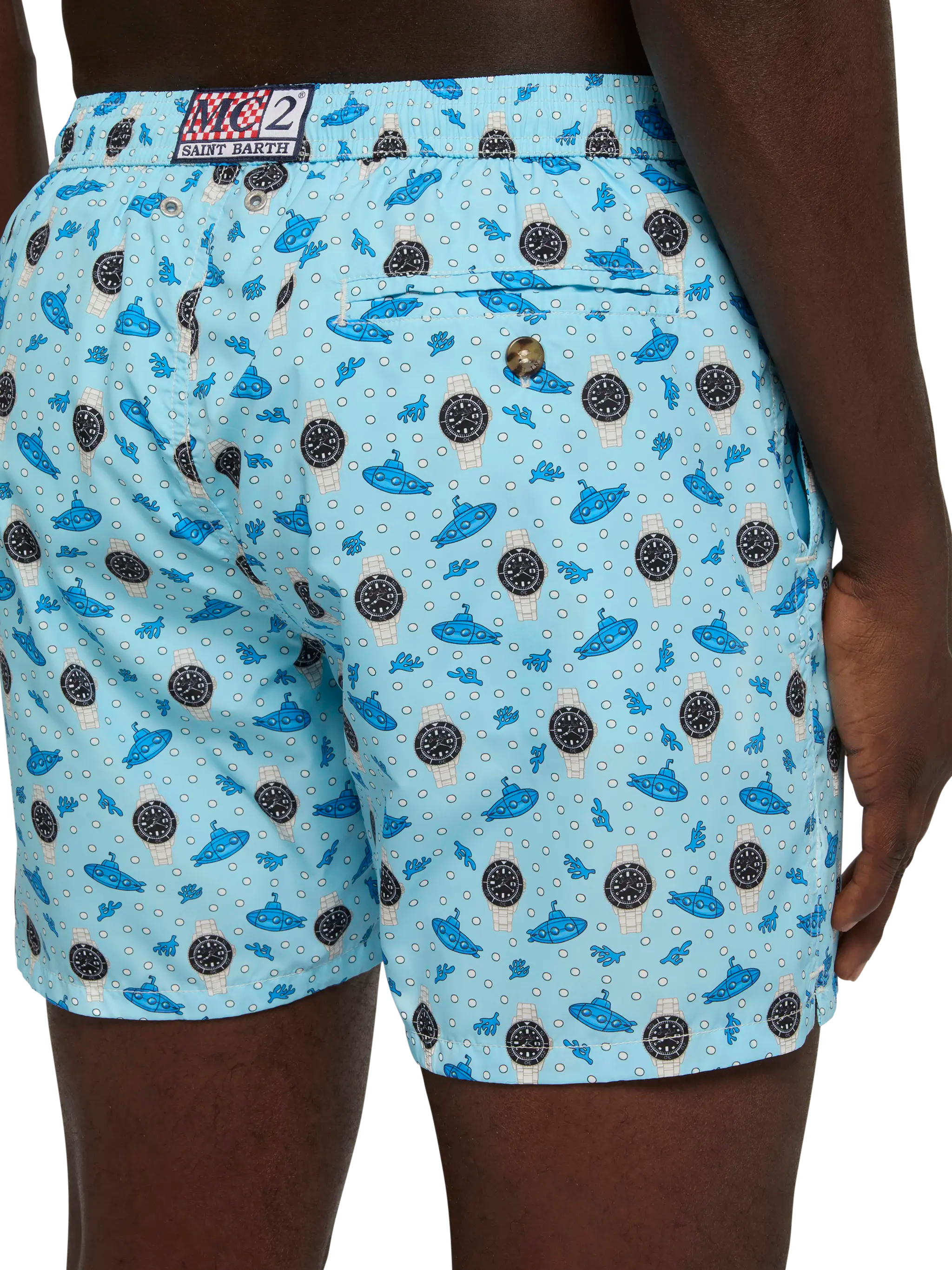 Lightweight fabric swim shorts Lighting with watch print