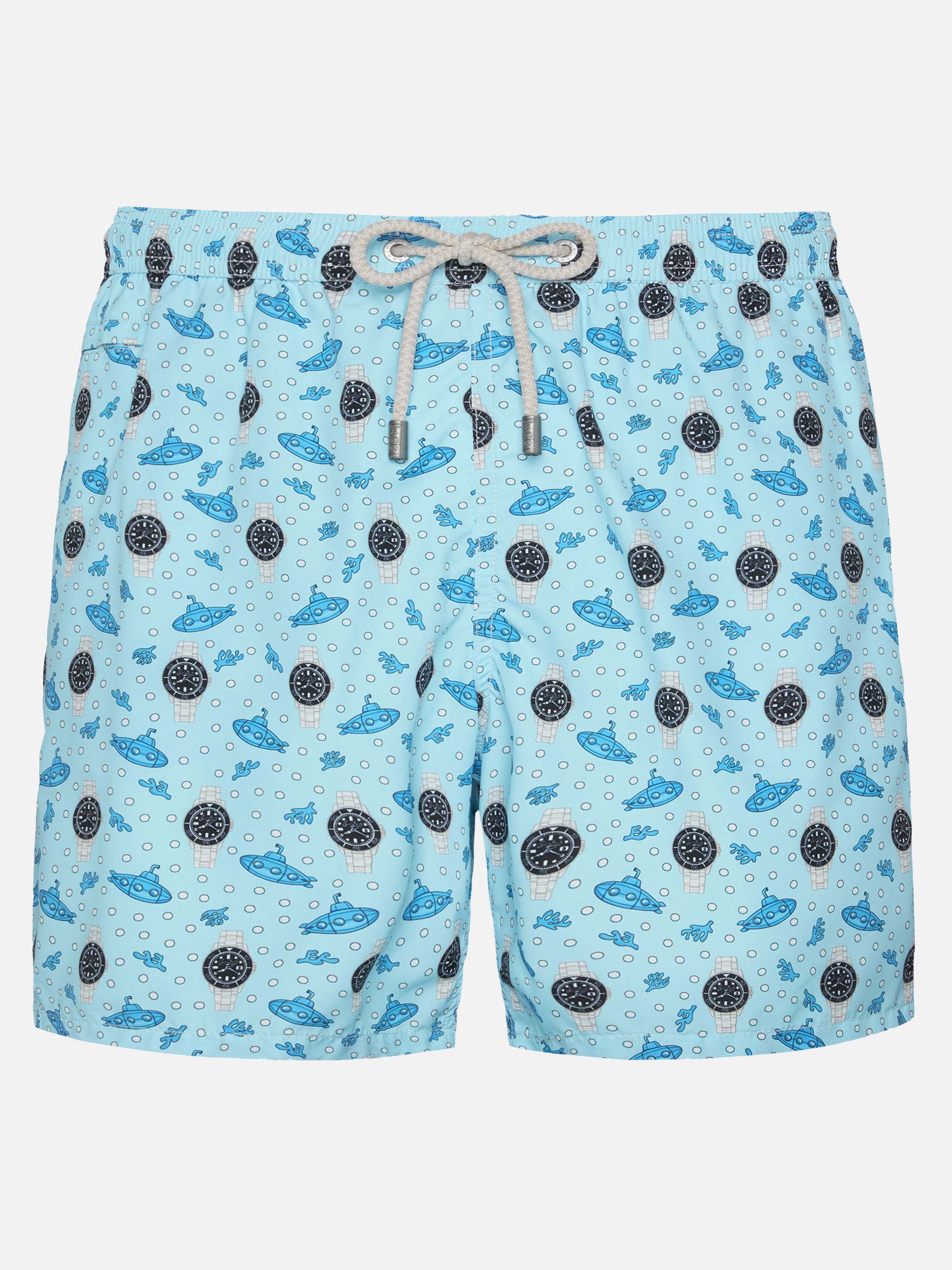 Lightweight fabric swim shorts Lighting with watch print
