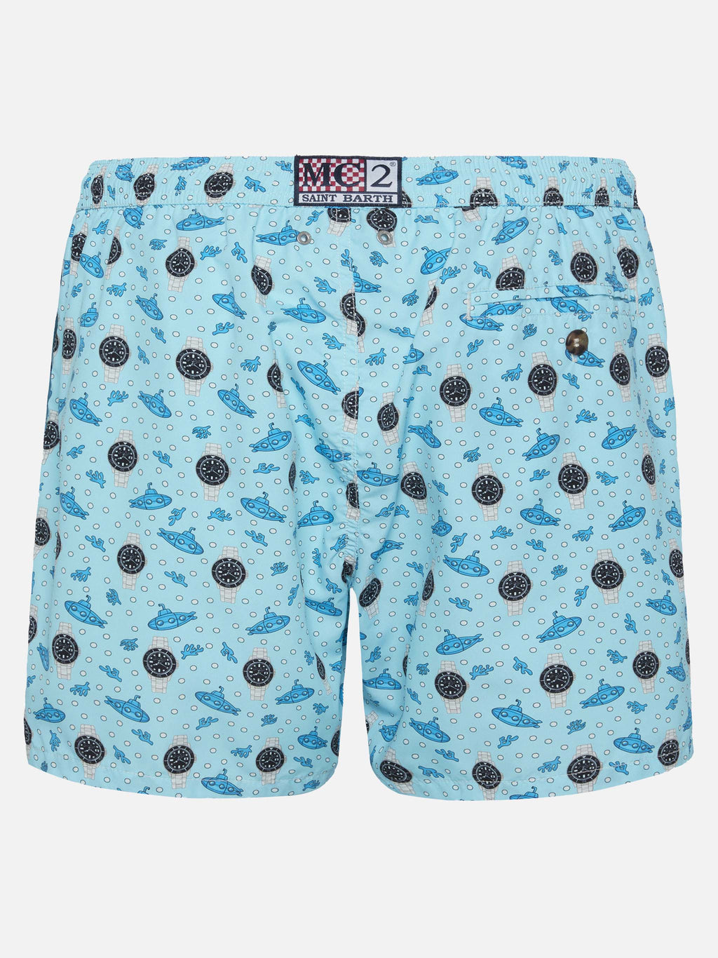 Lightweight fabric swim shorts Lighting with watch print