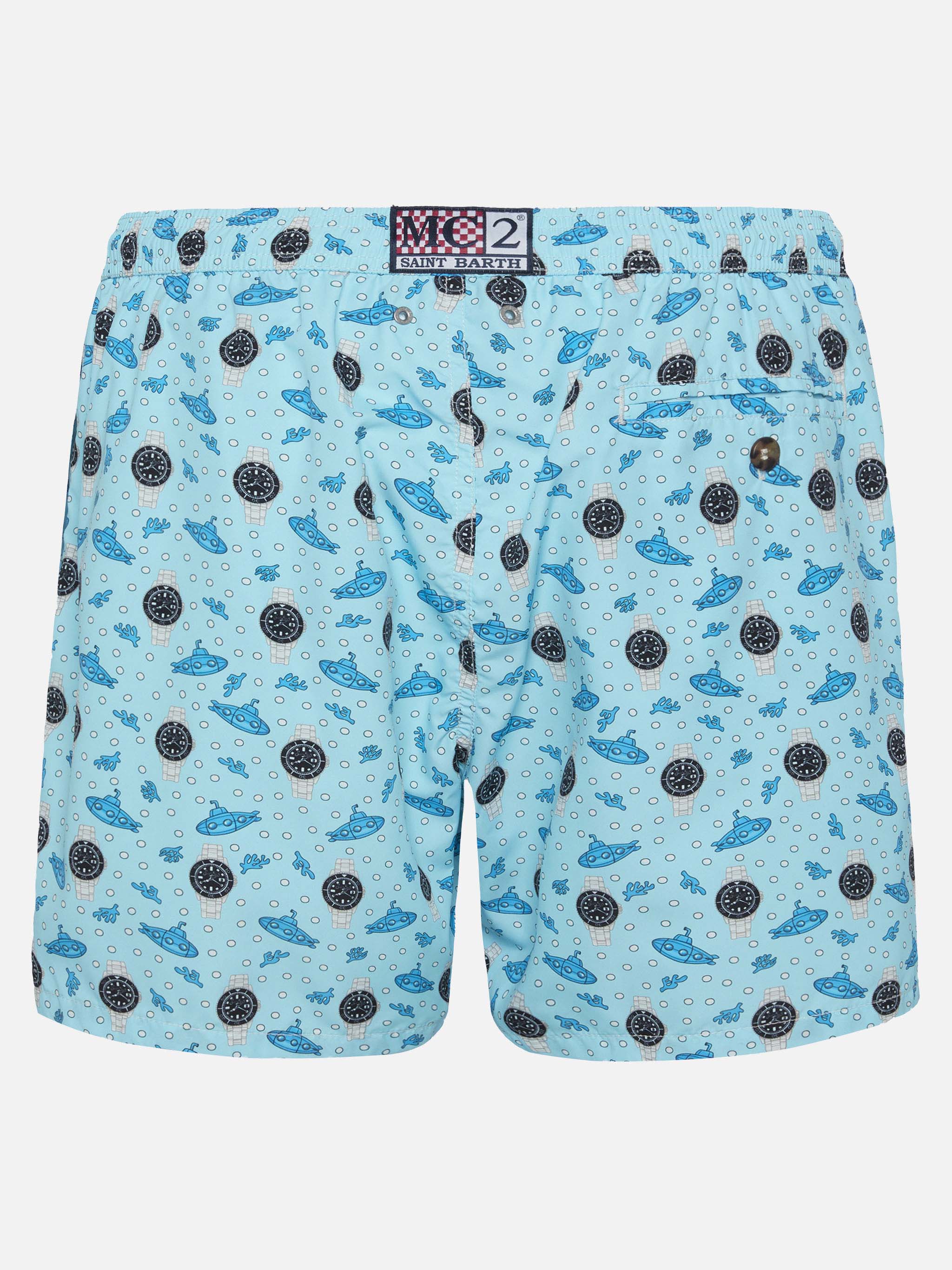 Lightweight fabric swim shorts Lighting with watch print