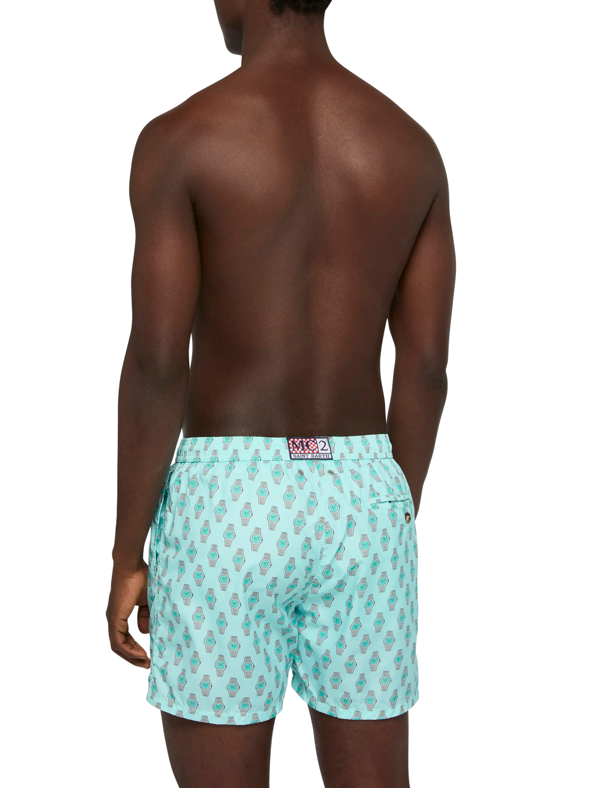Lightweight fabric swim shorts Lighting with watch print