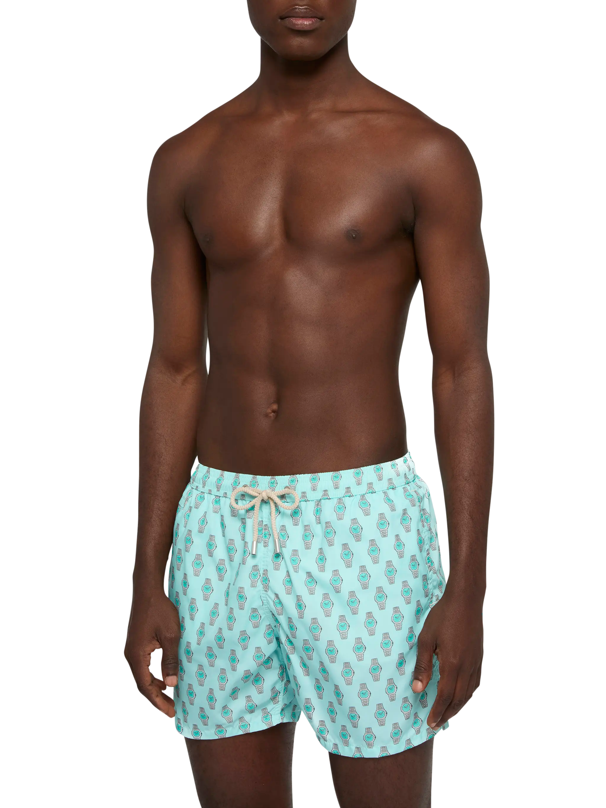 Lightweight fabric swim shorts Lighting with watch print