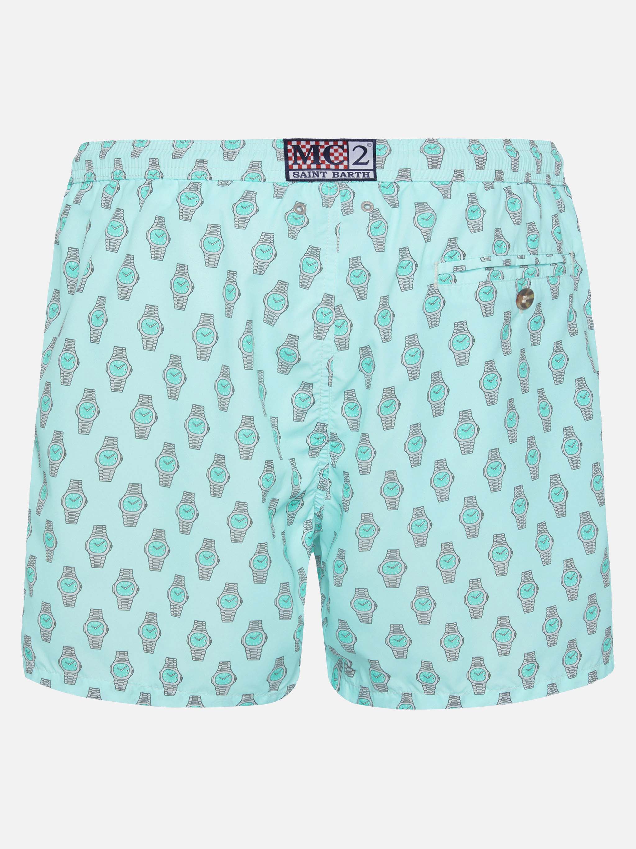 Lightweight fabric swim shorts Lighting with watch print
