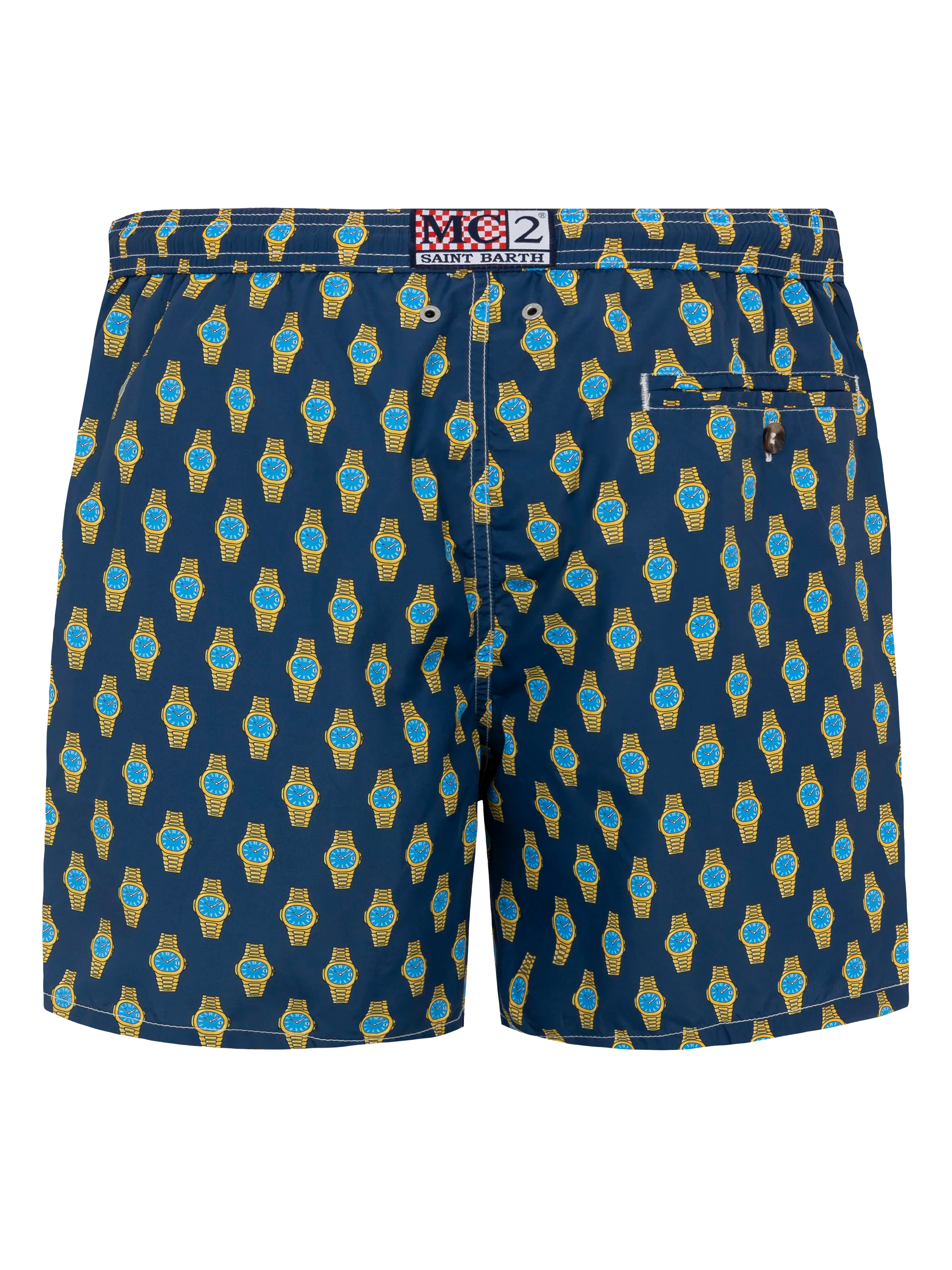 Lightweight fabric swim shorts Lighting with watch print
