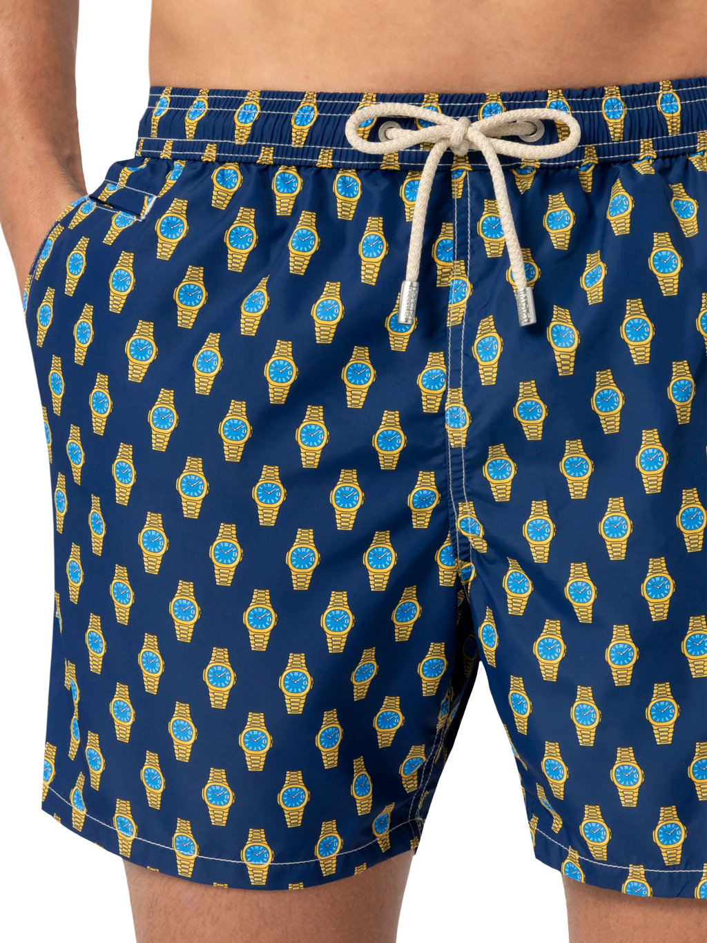 Lightweight fabric swim shorts Lighting with watch print