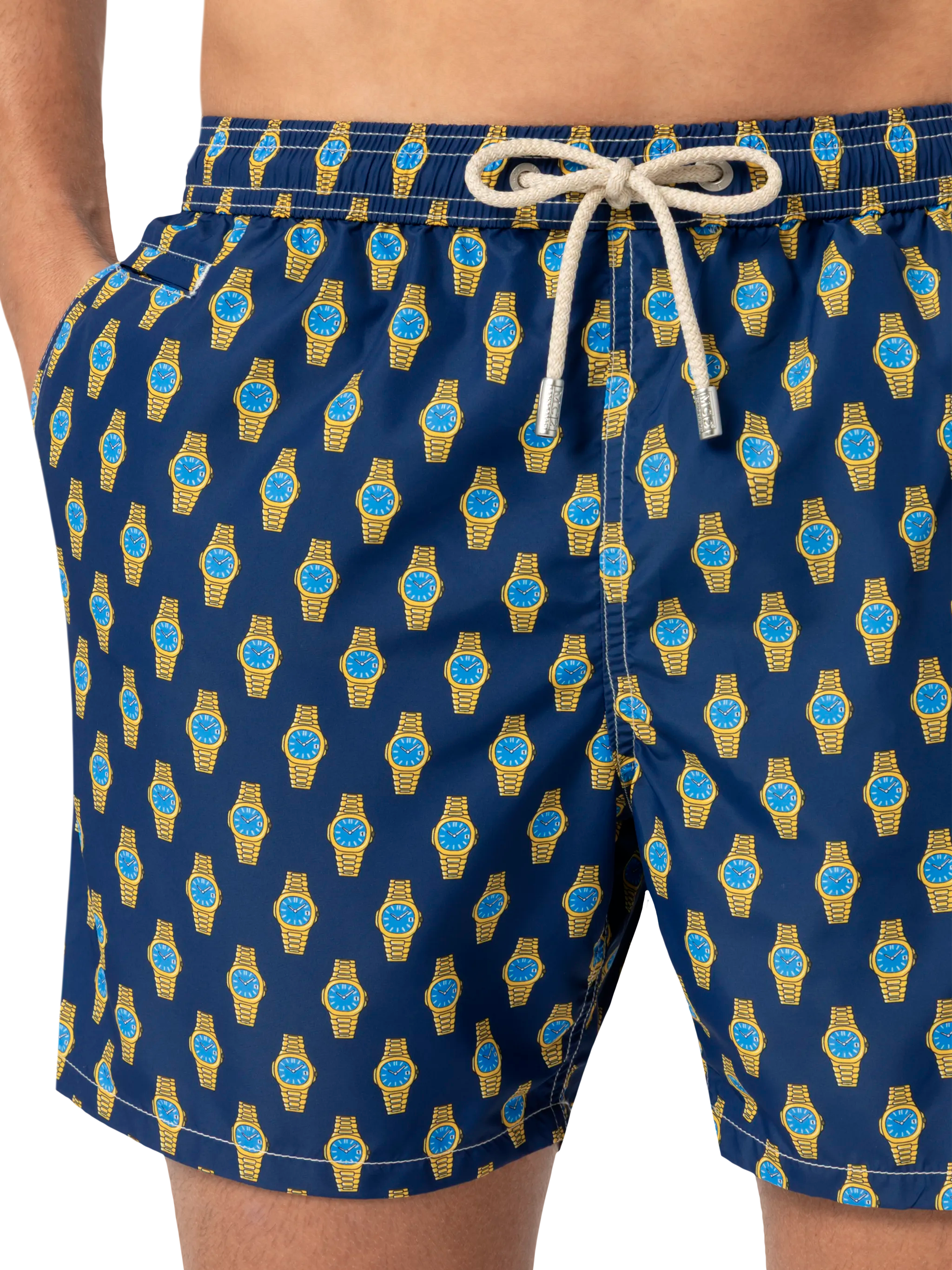Lightweight fabric swim shorts Lighting with watch print