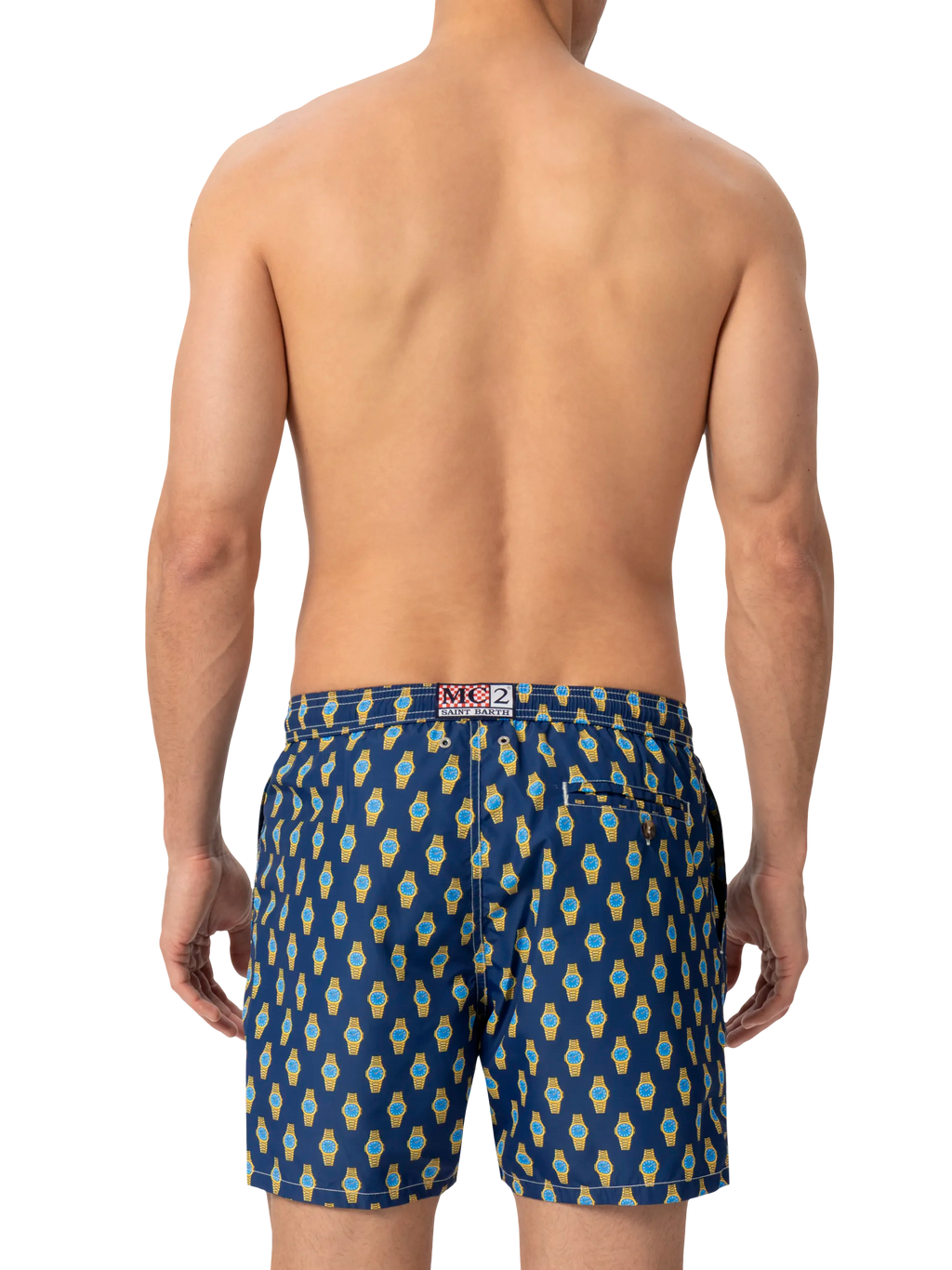 Lightweight fabric swim shorts Lighting with watch print