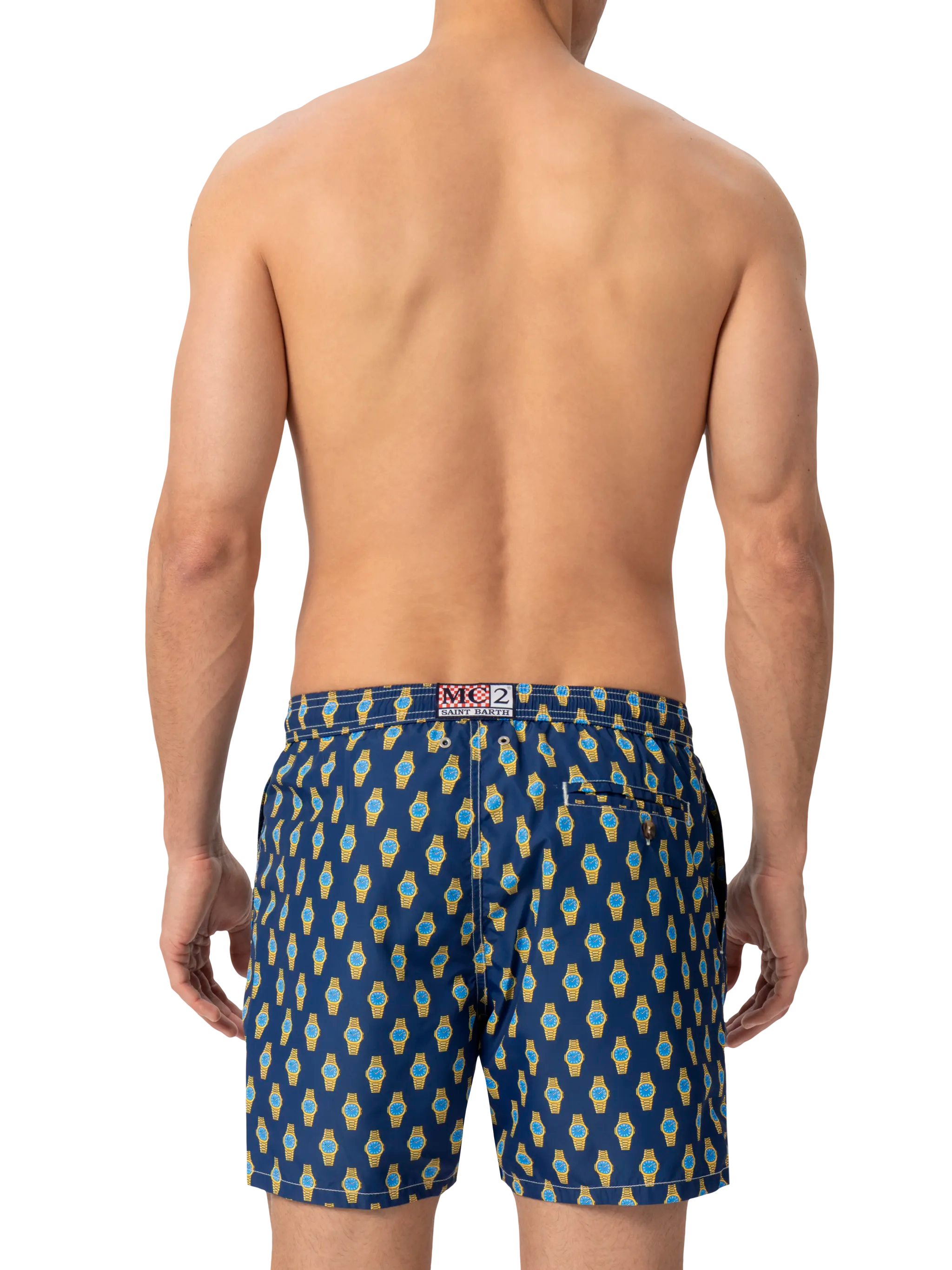 Lightweight fabric swim shorts Lighting with watch print