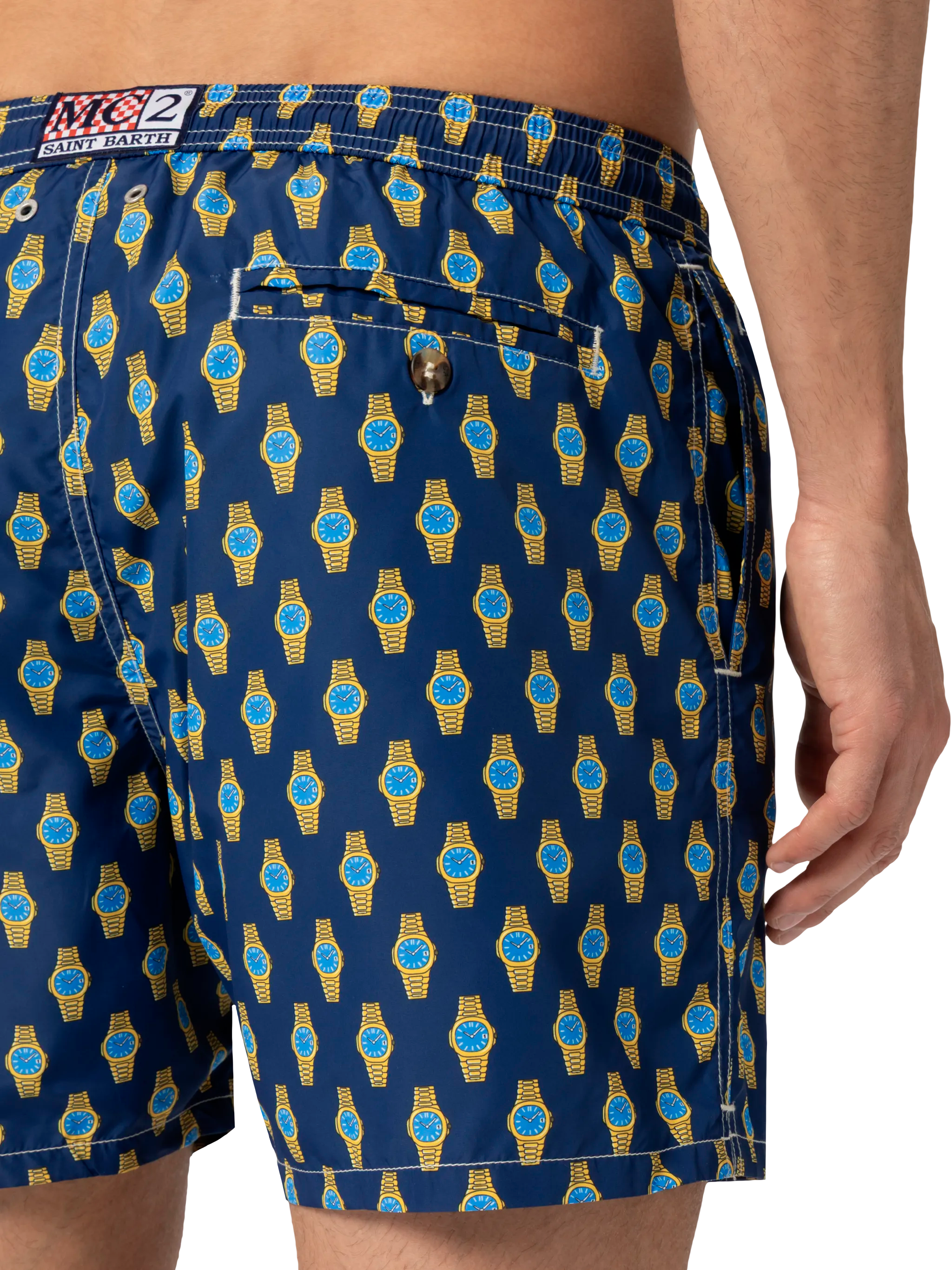 Lightweight fabric swim shorts Lighting with watch print