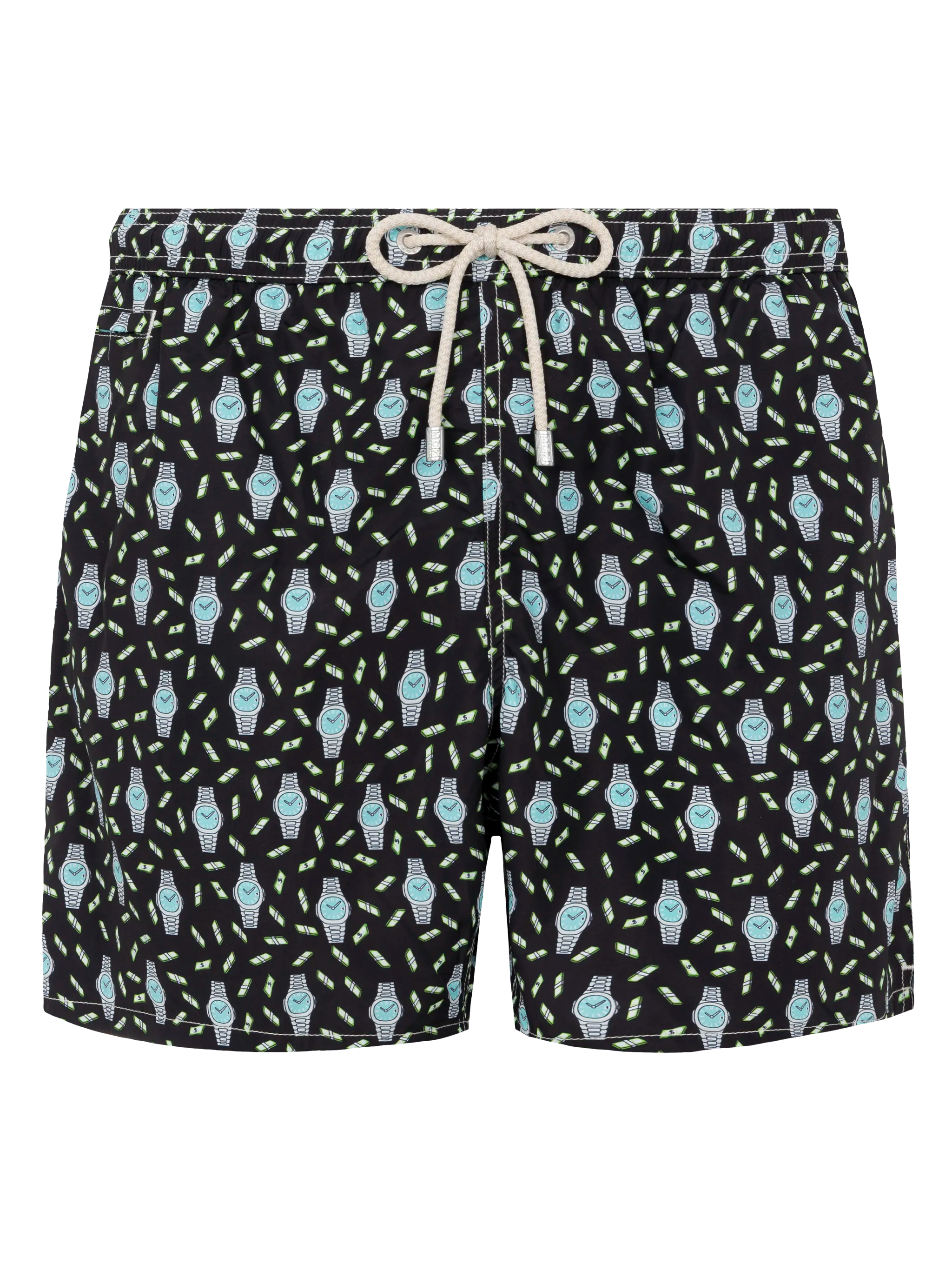 Lightweight fabric swim shorts Lighting with watch print
