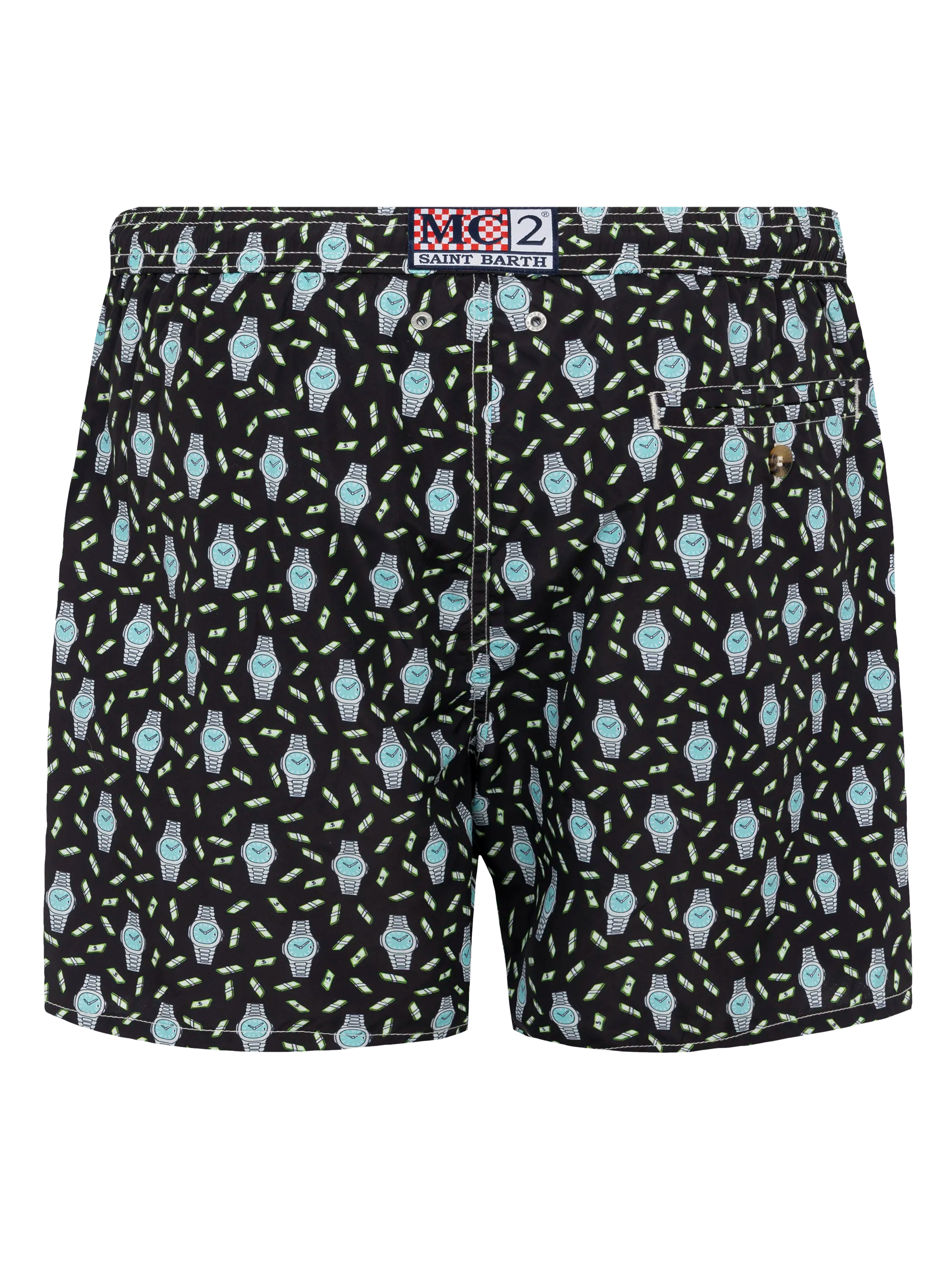Lightweight fabric swim shorts Lighting with watch print