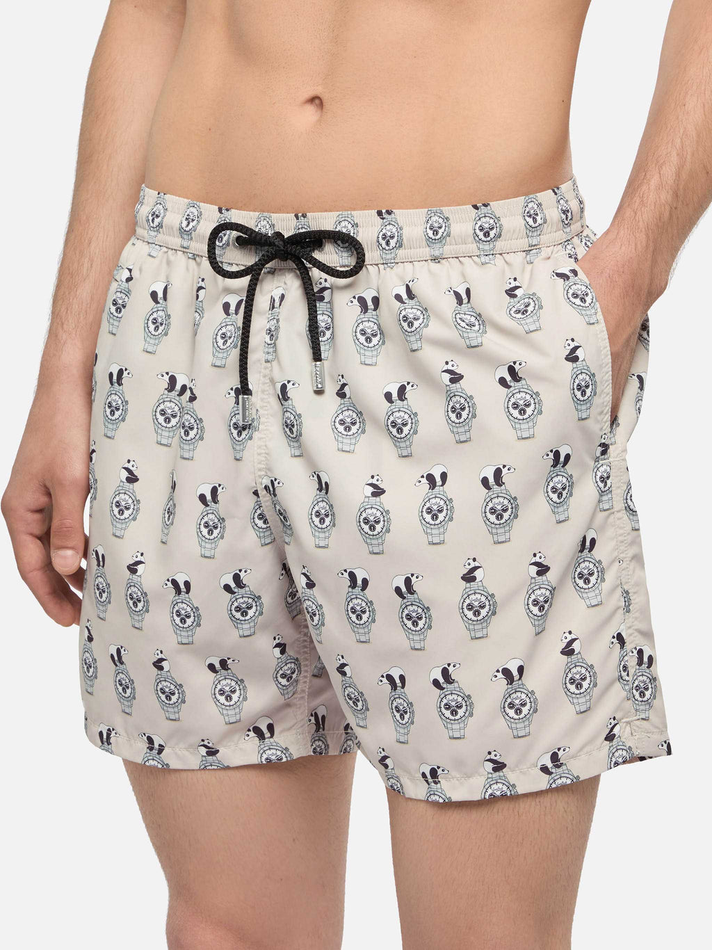 Lightweight fabric swim shorts Lighting with watch print