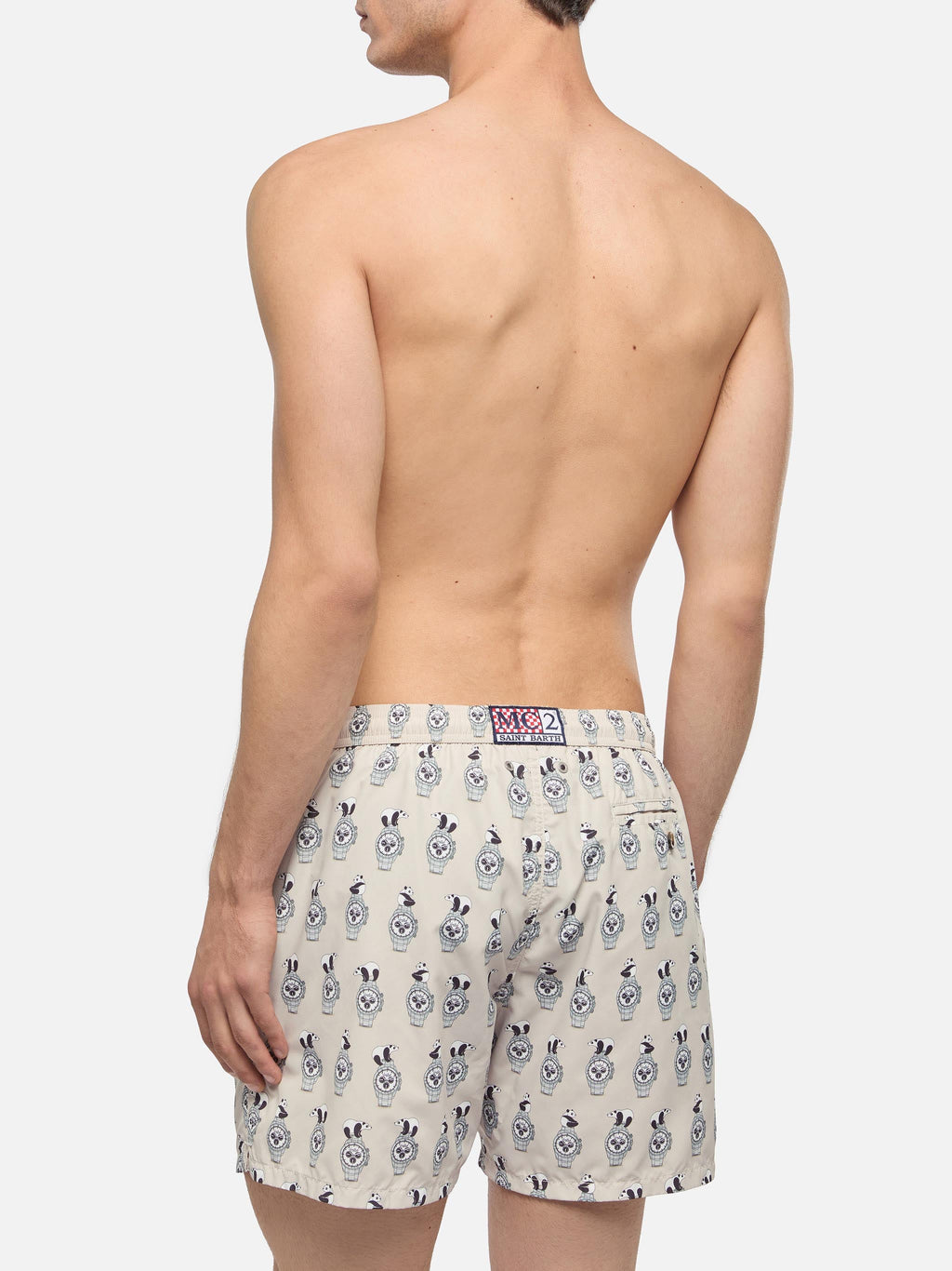 Lightweight fabric swim shorts Lighting with watch print