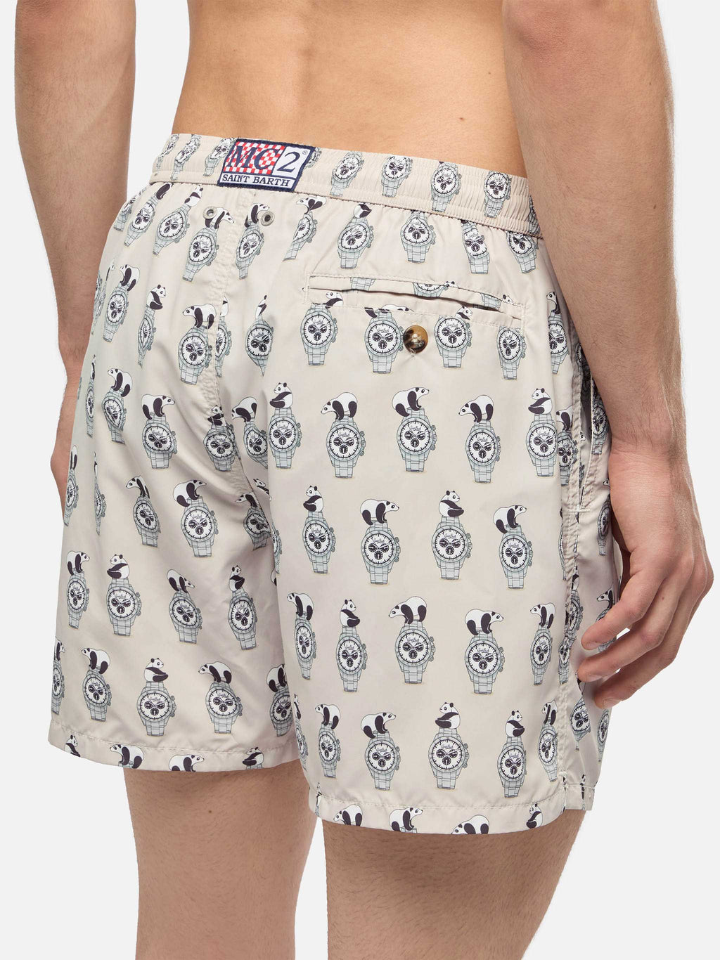 Lightweight fabric swim shorts Lighting with watch print