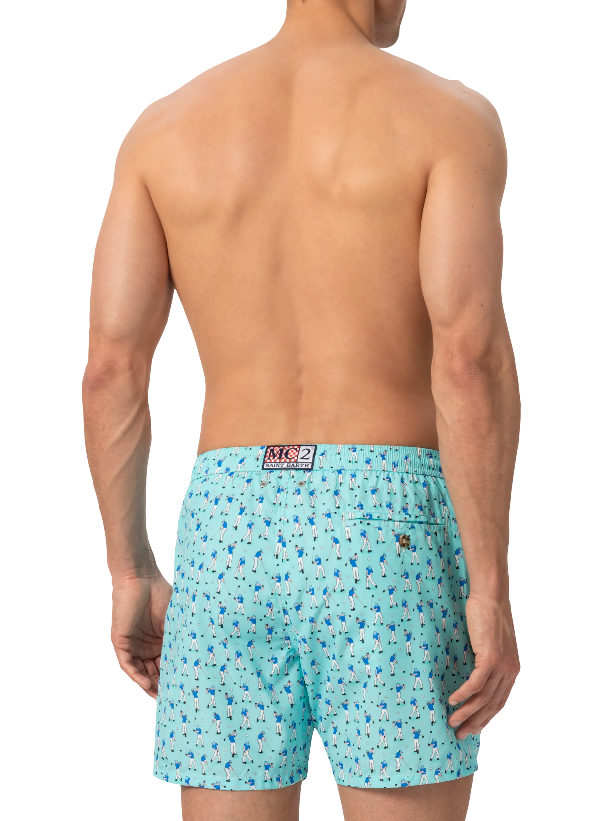 Lightweight fabric swim shorts Lighting with golf players print