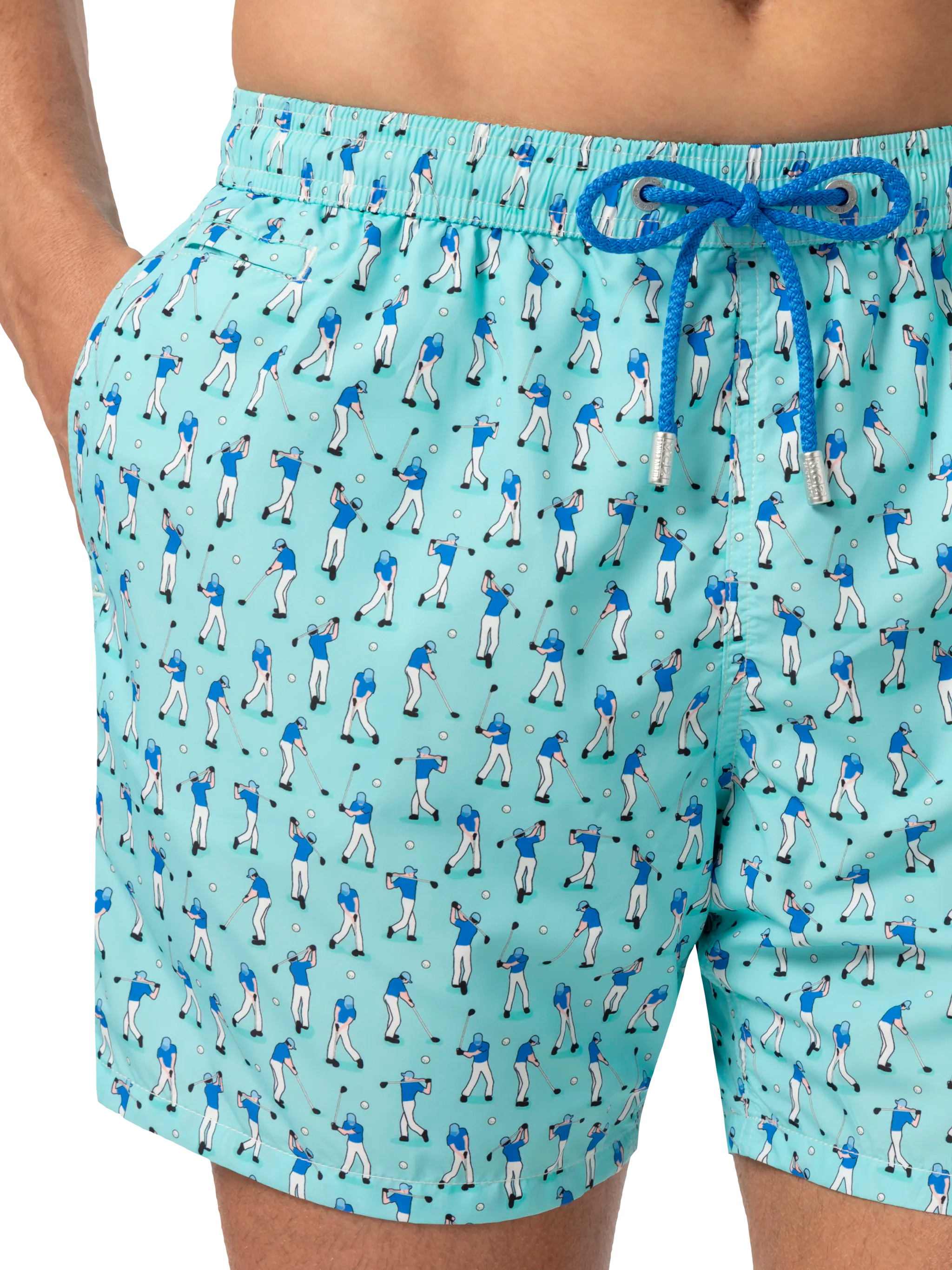 Lightweight fabric swim shorts Lighting with golf players print