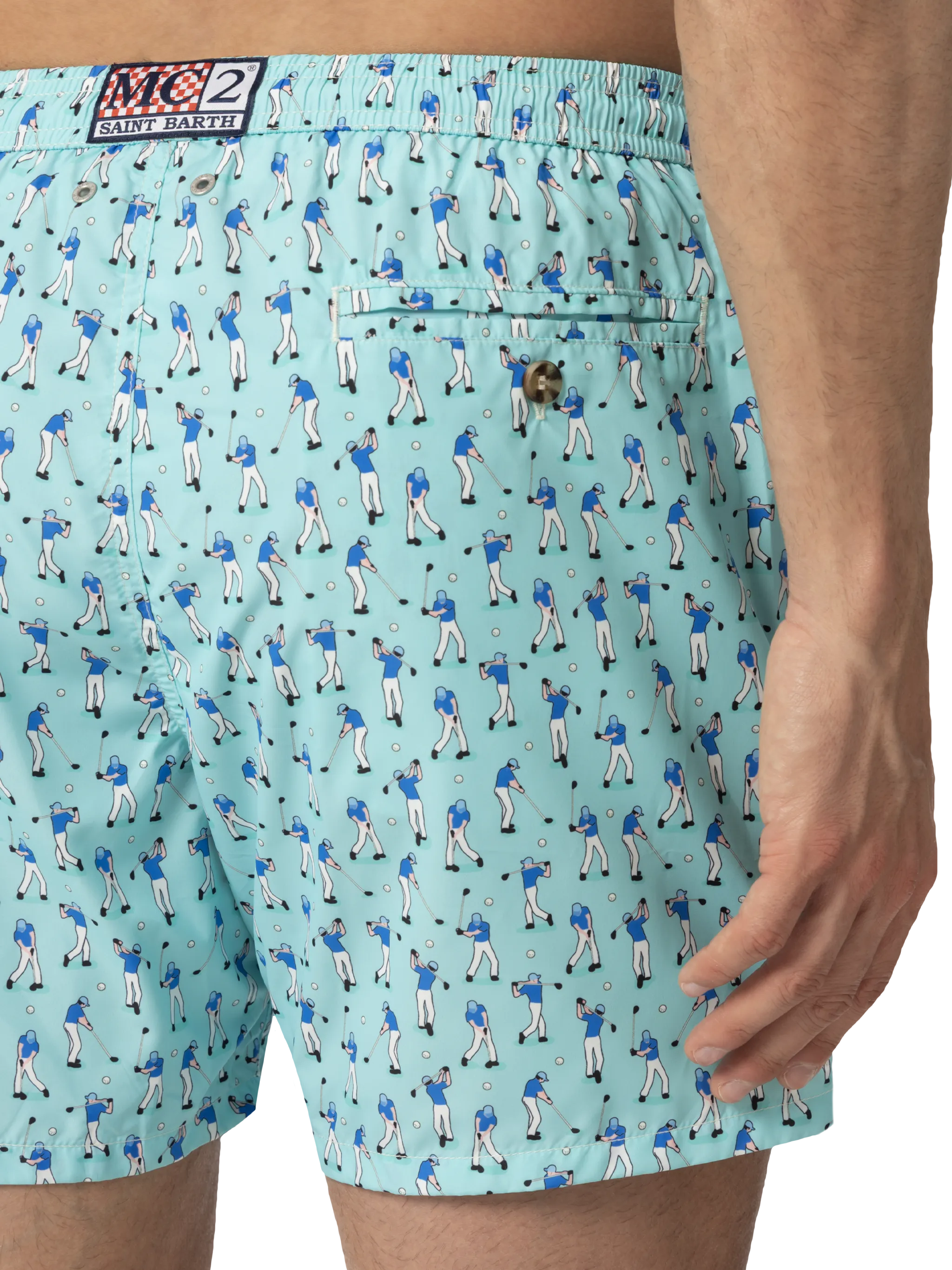 Lightweight fabric swim shorts Lighting with golf players print