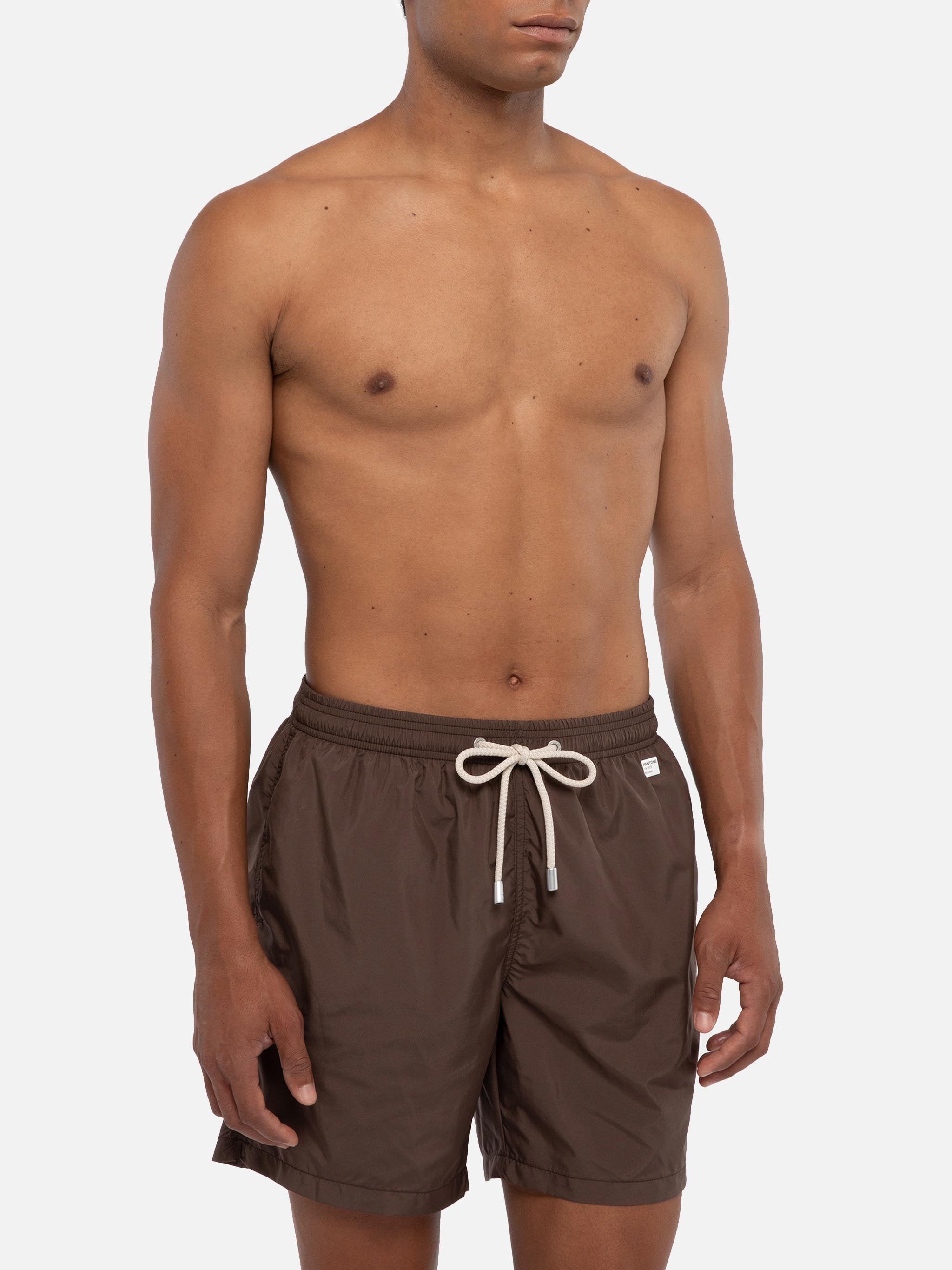 Lighting Pantone brown swim shorts in solid color | Special Edition