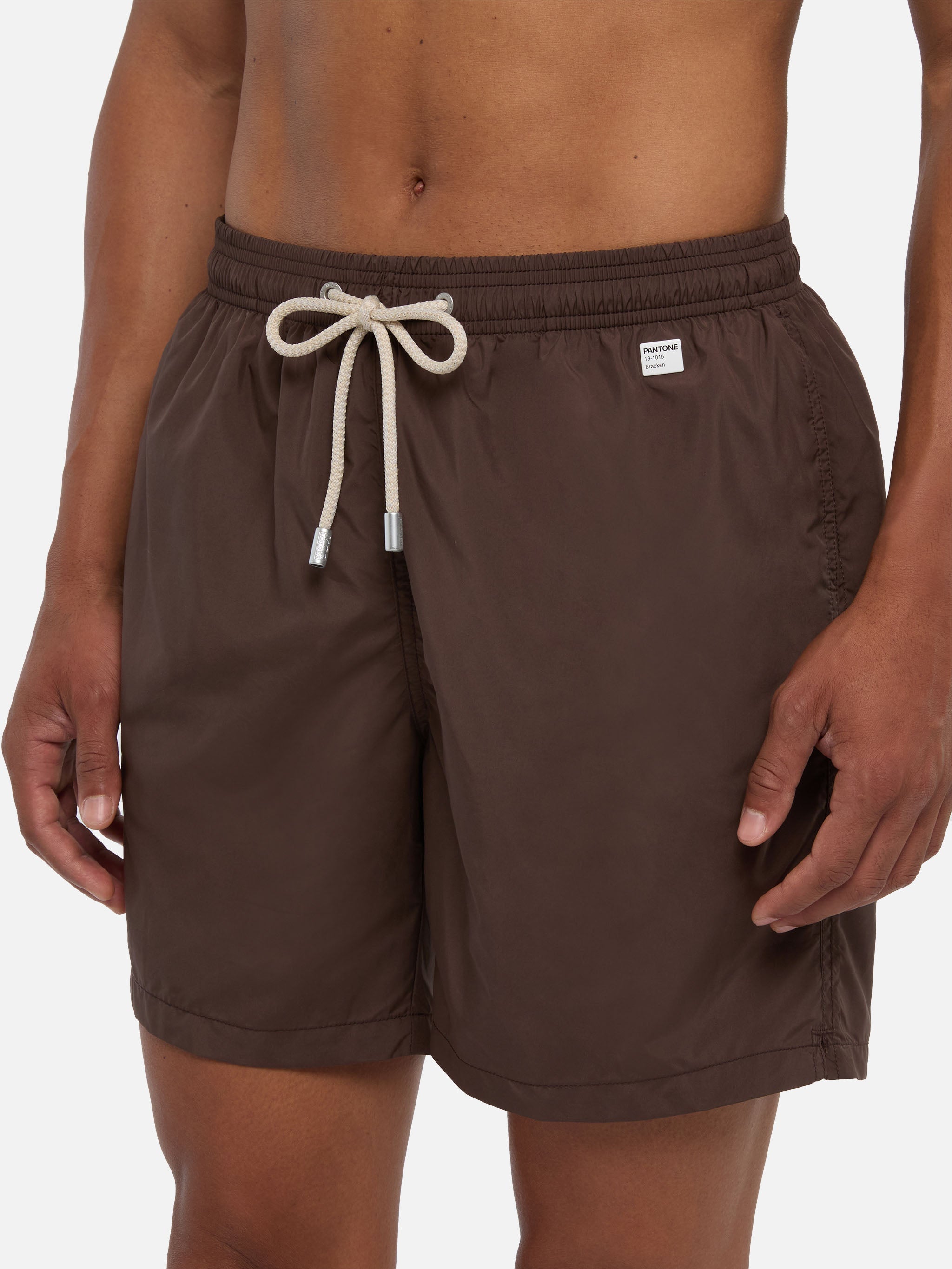 Lighting Pantone brown swim shorts in solid color | Special Edition