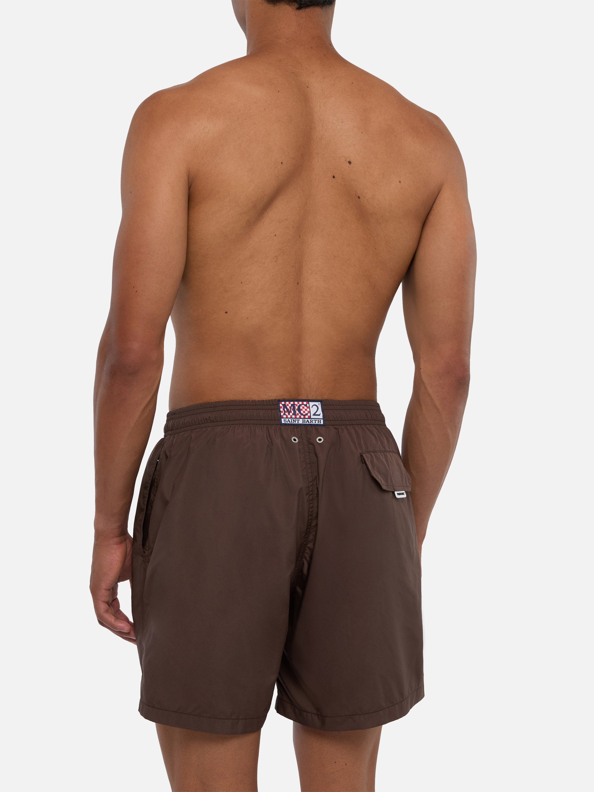 Lighting Pantone brown swim shorts in solid color | Special Edition