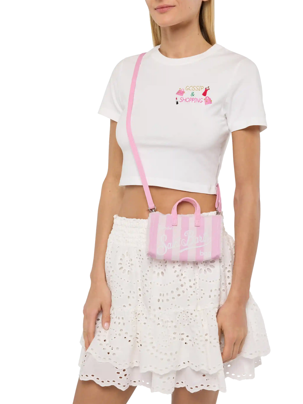 Cotton canvas Phone Bag with pink striped print