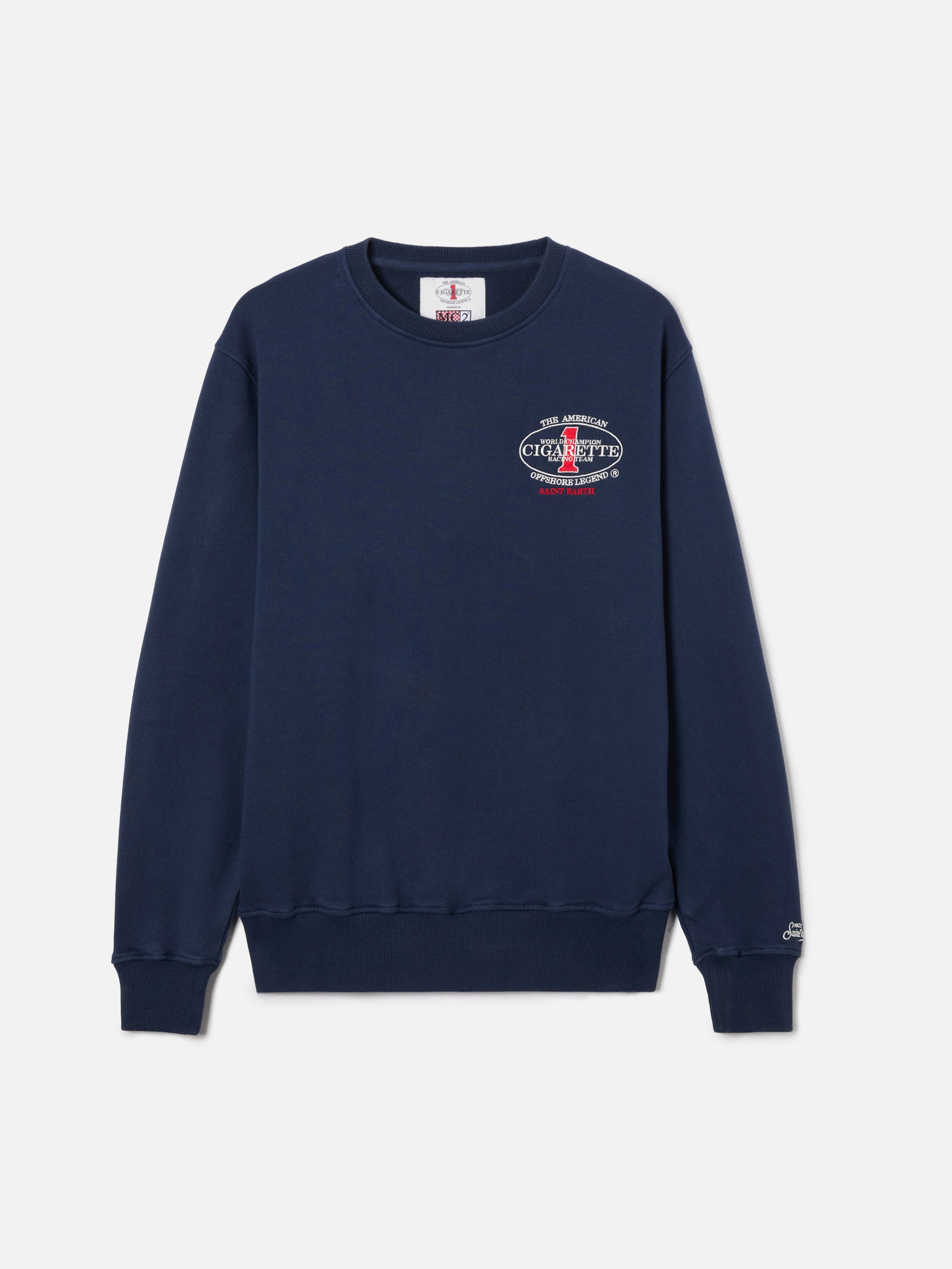 Felpa girocollo Ponza blu navy con stampa Cigarette | Edizione Speciale