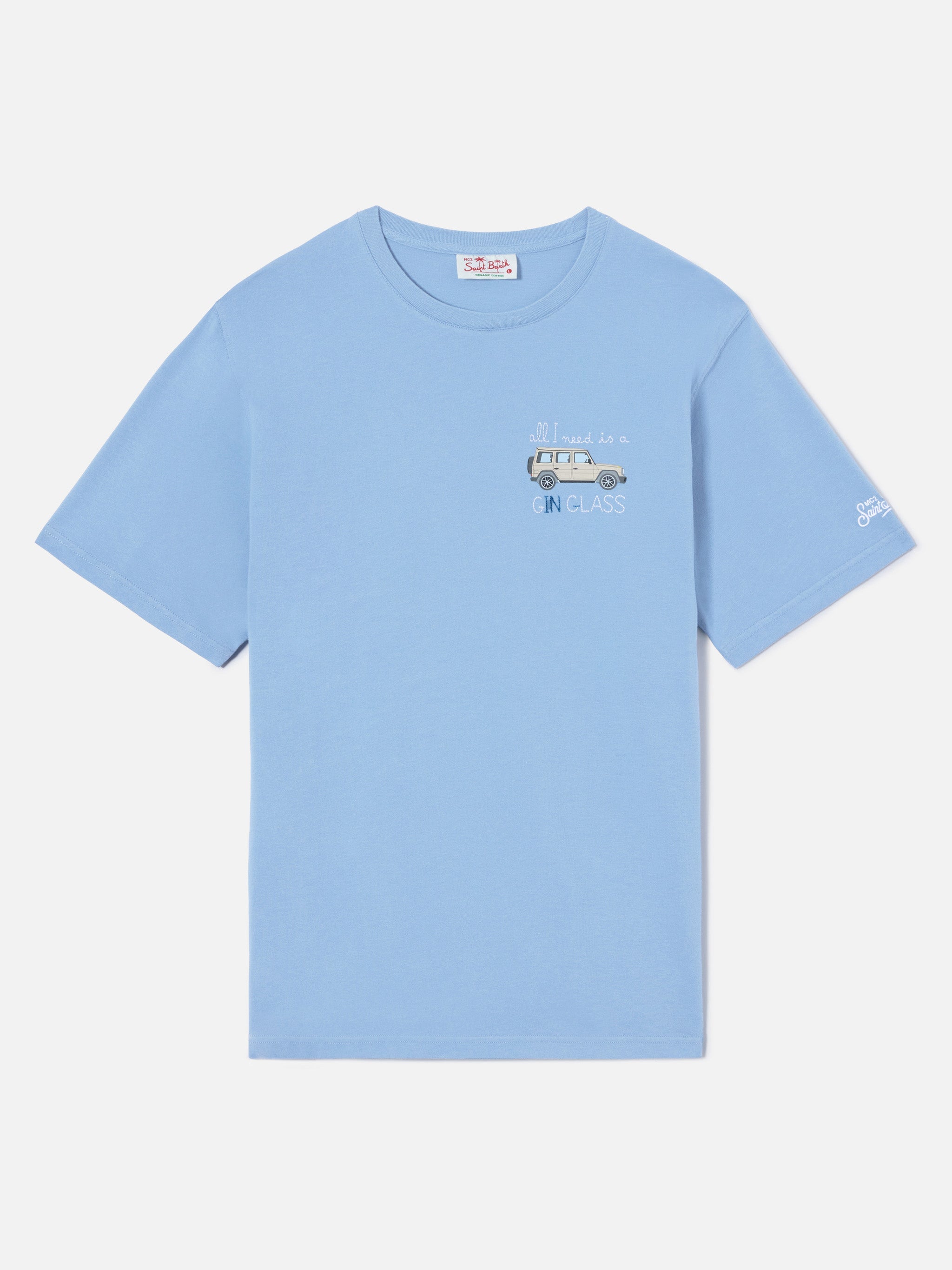 Dusty light blue Portofino T-shirt with All I Need Is A G-in Class embroidery