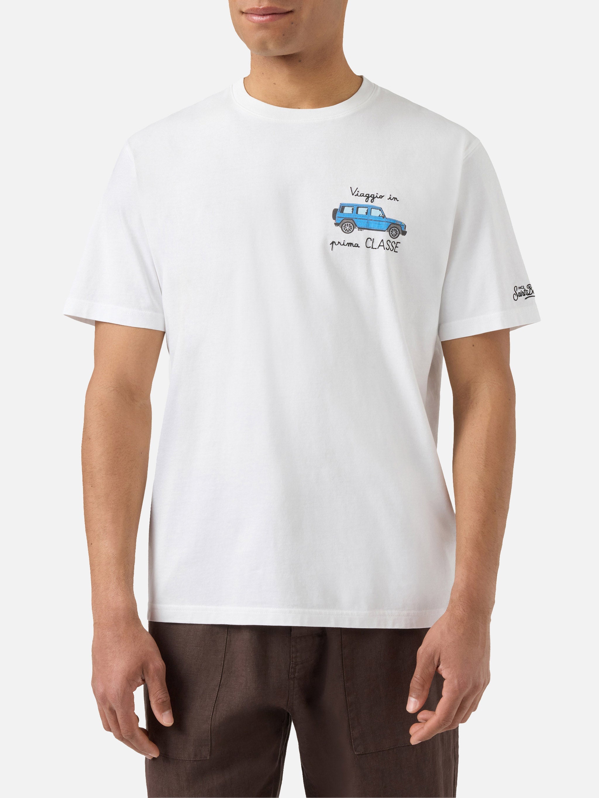 White Portofino T-shirt with Viaggio In Prima Classe embroidery