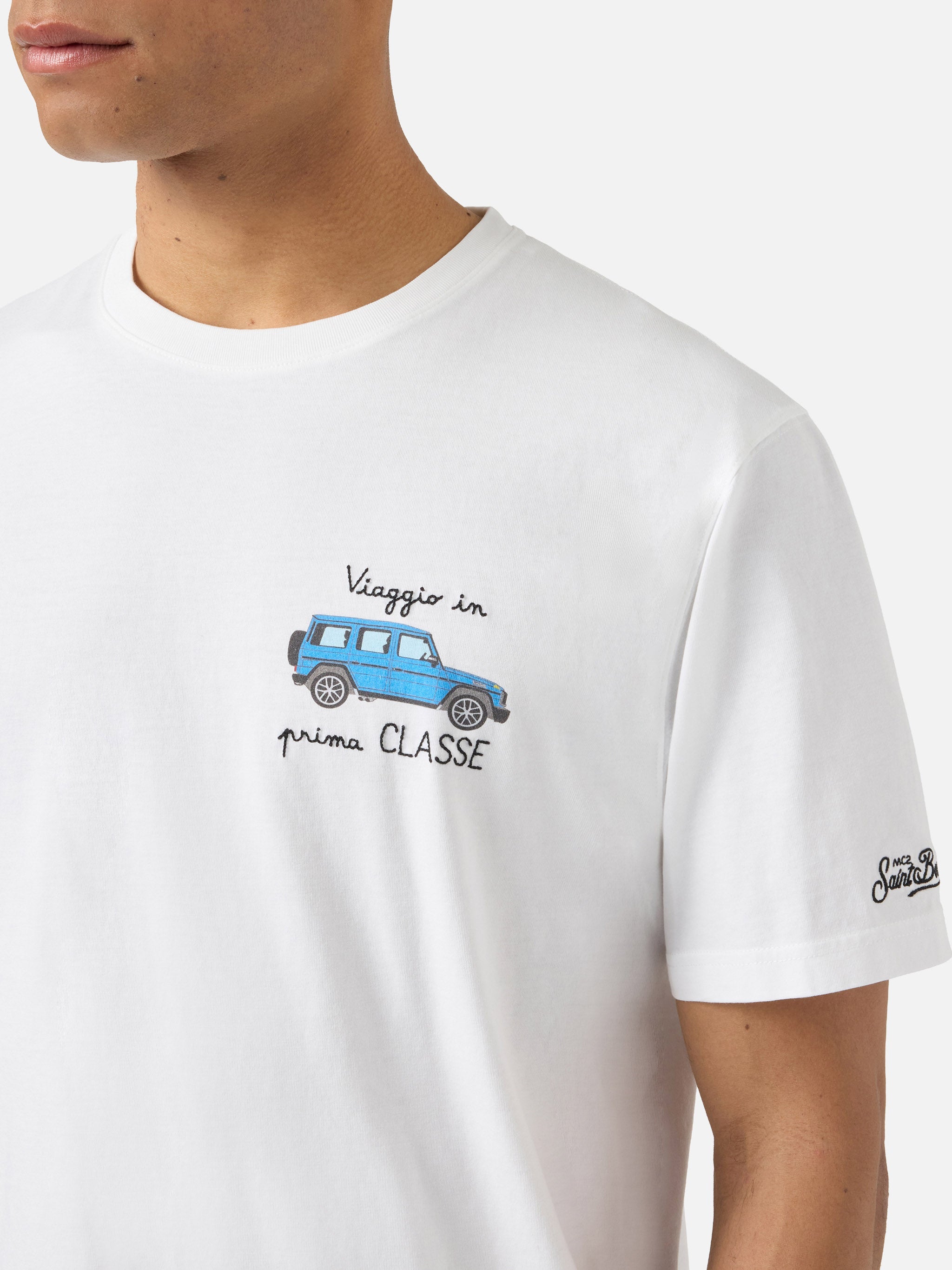 White Portofino T-shirt with Viaggio In Prima Classe embroidery