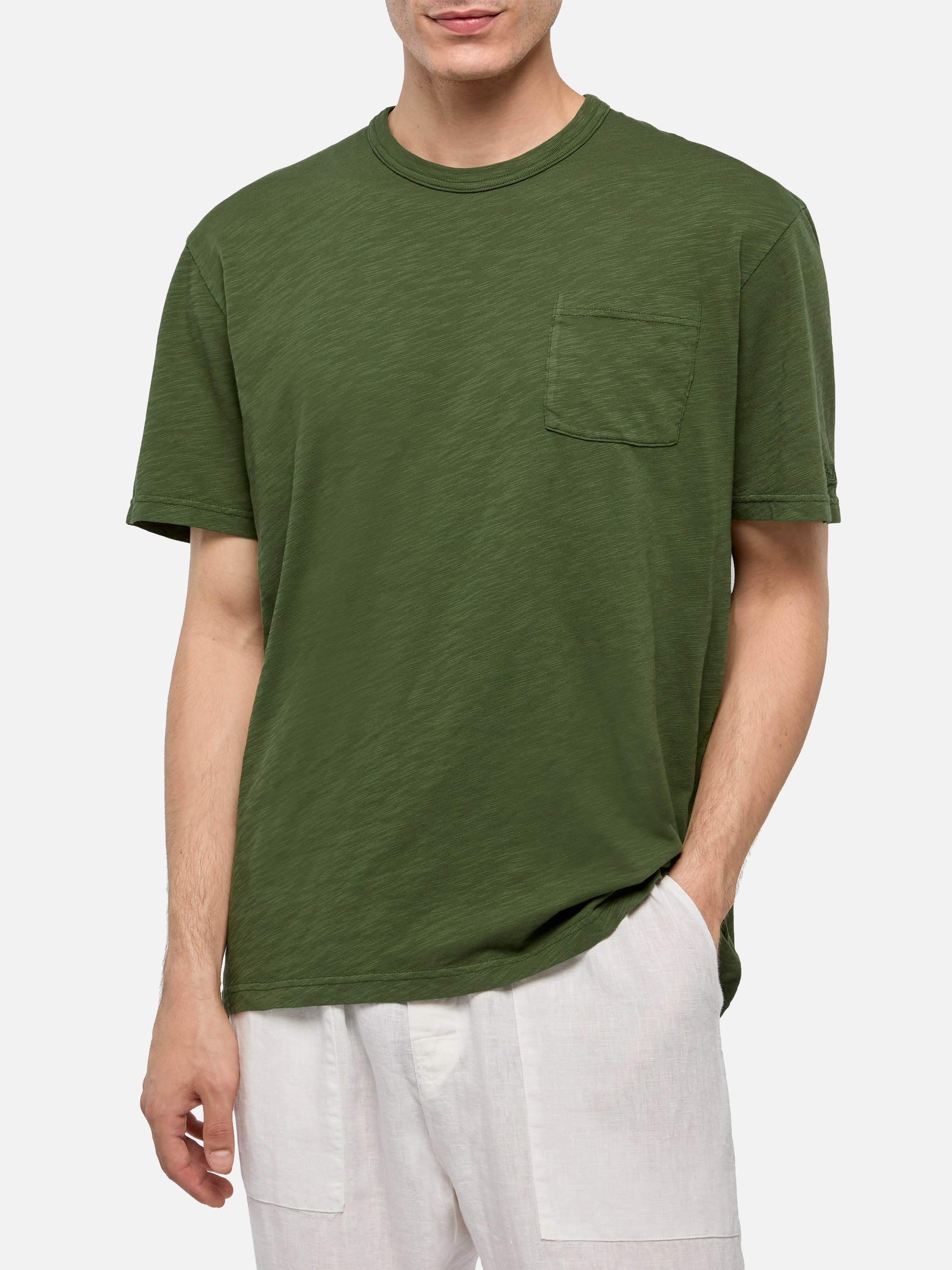 T-shirt in cotone fiammato President tinta unita verde militare