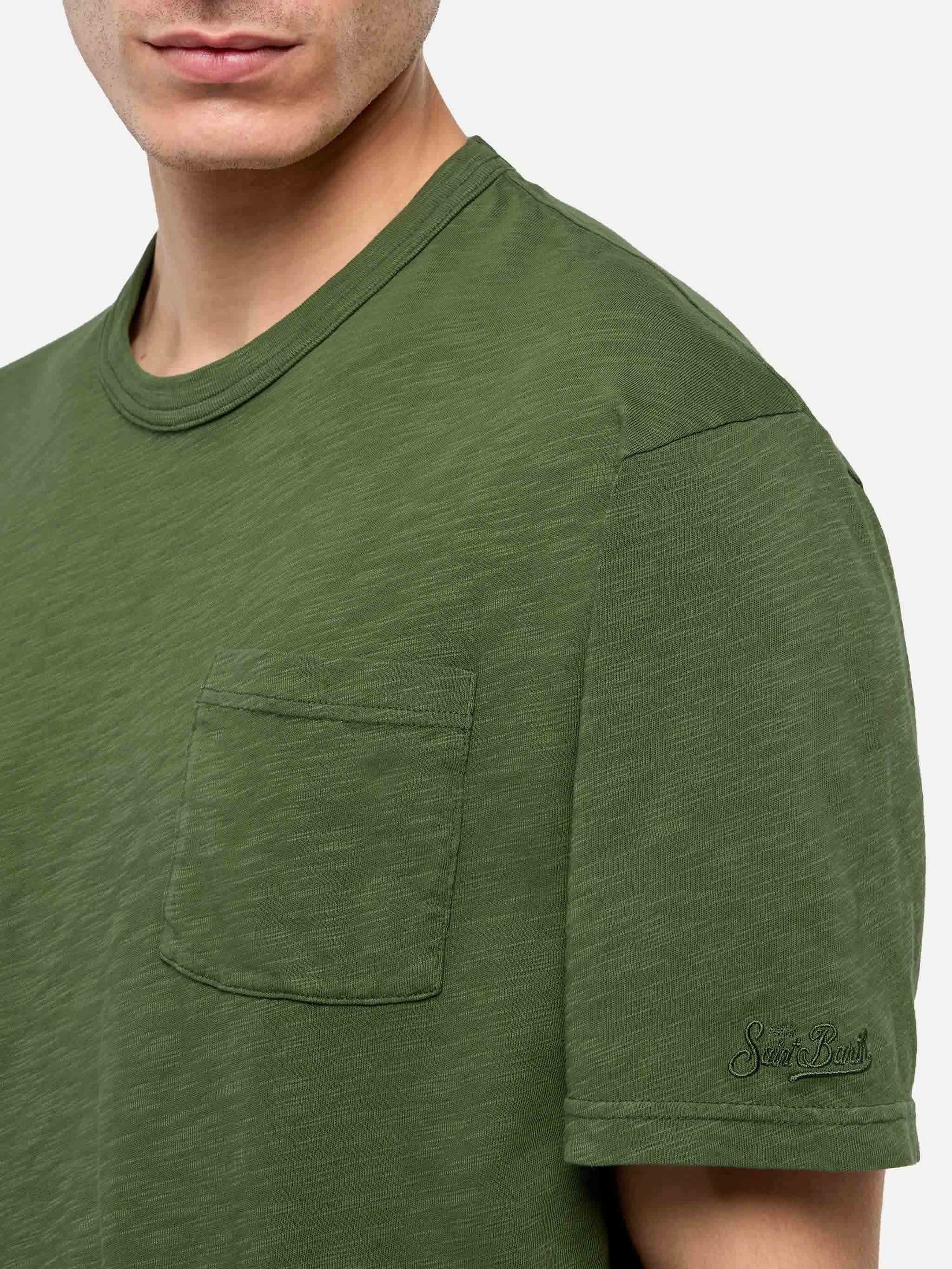 T-shirt in cotone fiammato President tinta unita verde militare