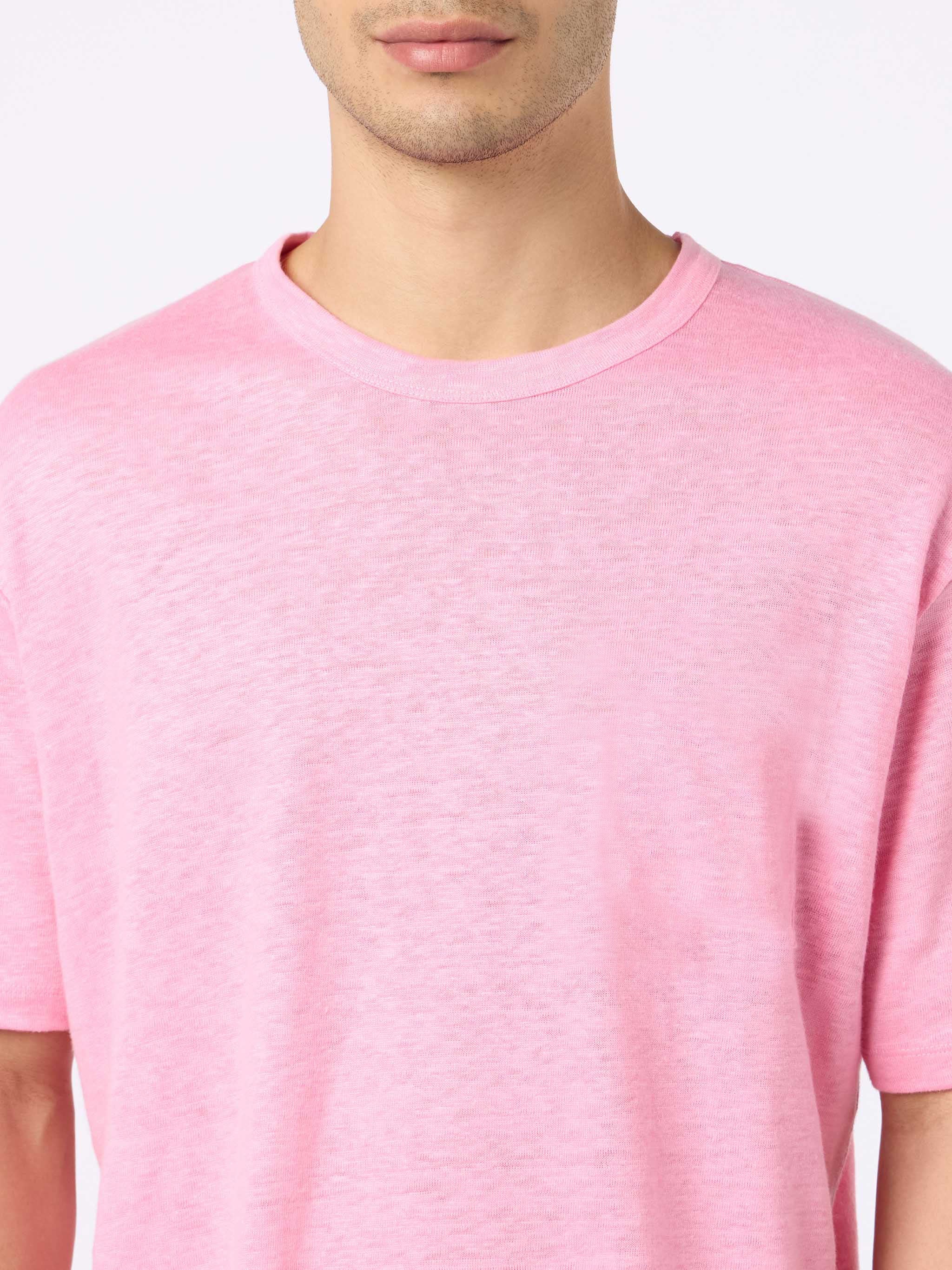 T-shirt President in cotone fiammato in tinta unita rosa bolla