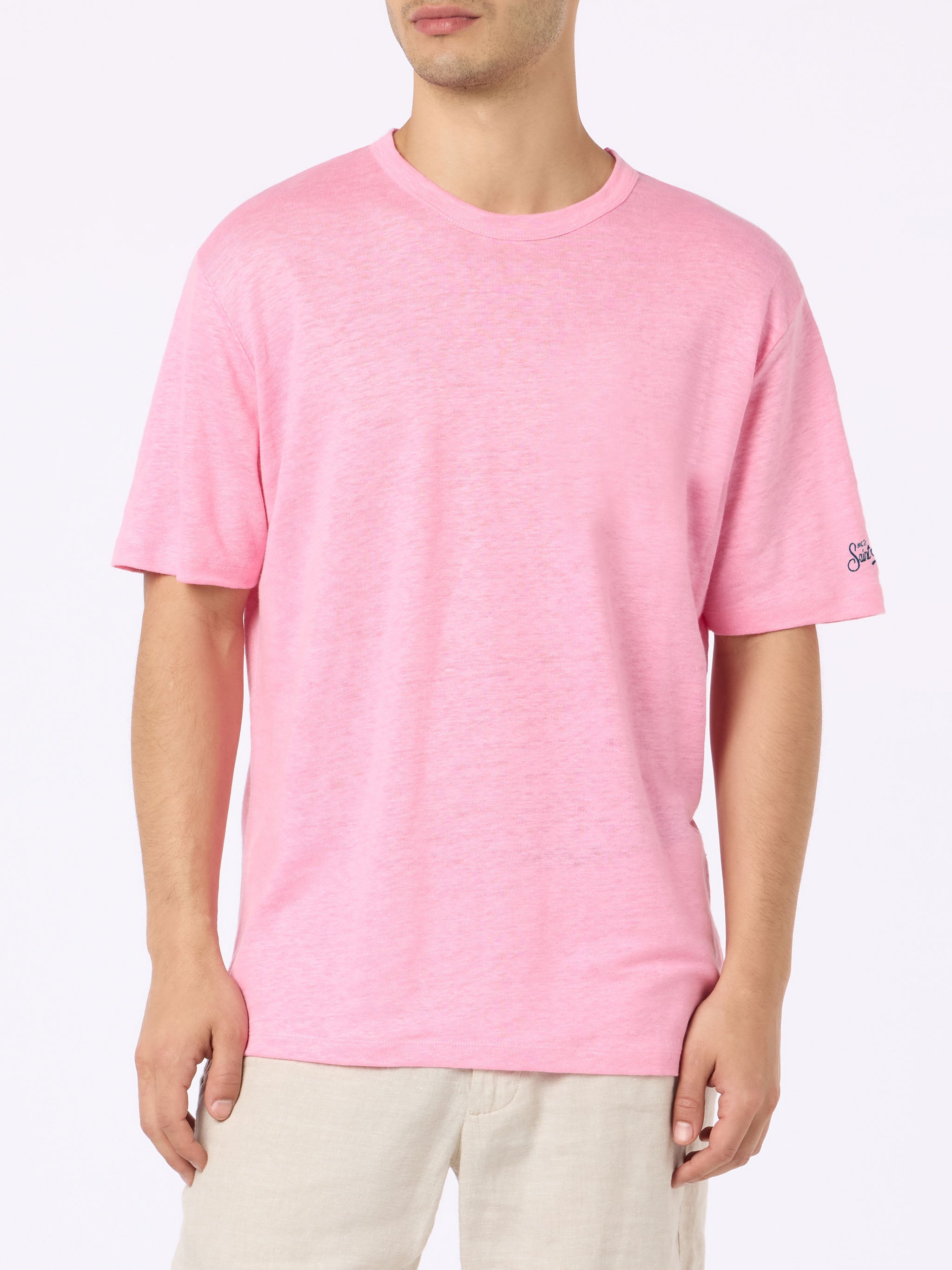 T-shirt President in cotone fiammato in tinta unita rosa bolla