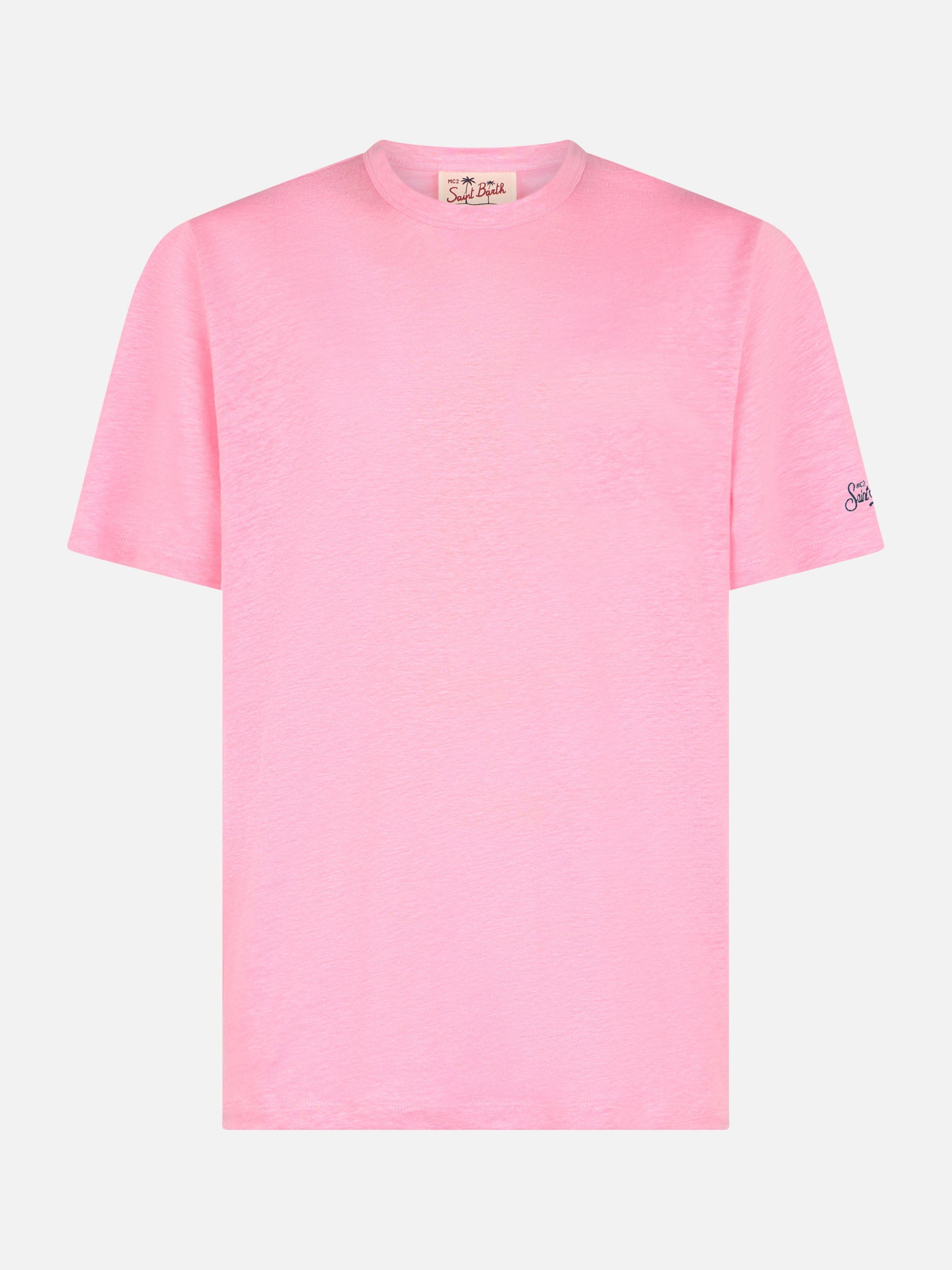 T-shirt President in cotone fiammato in tinta unita rosa bolla