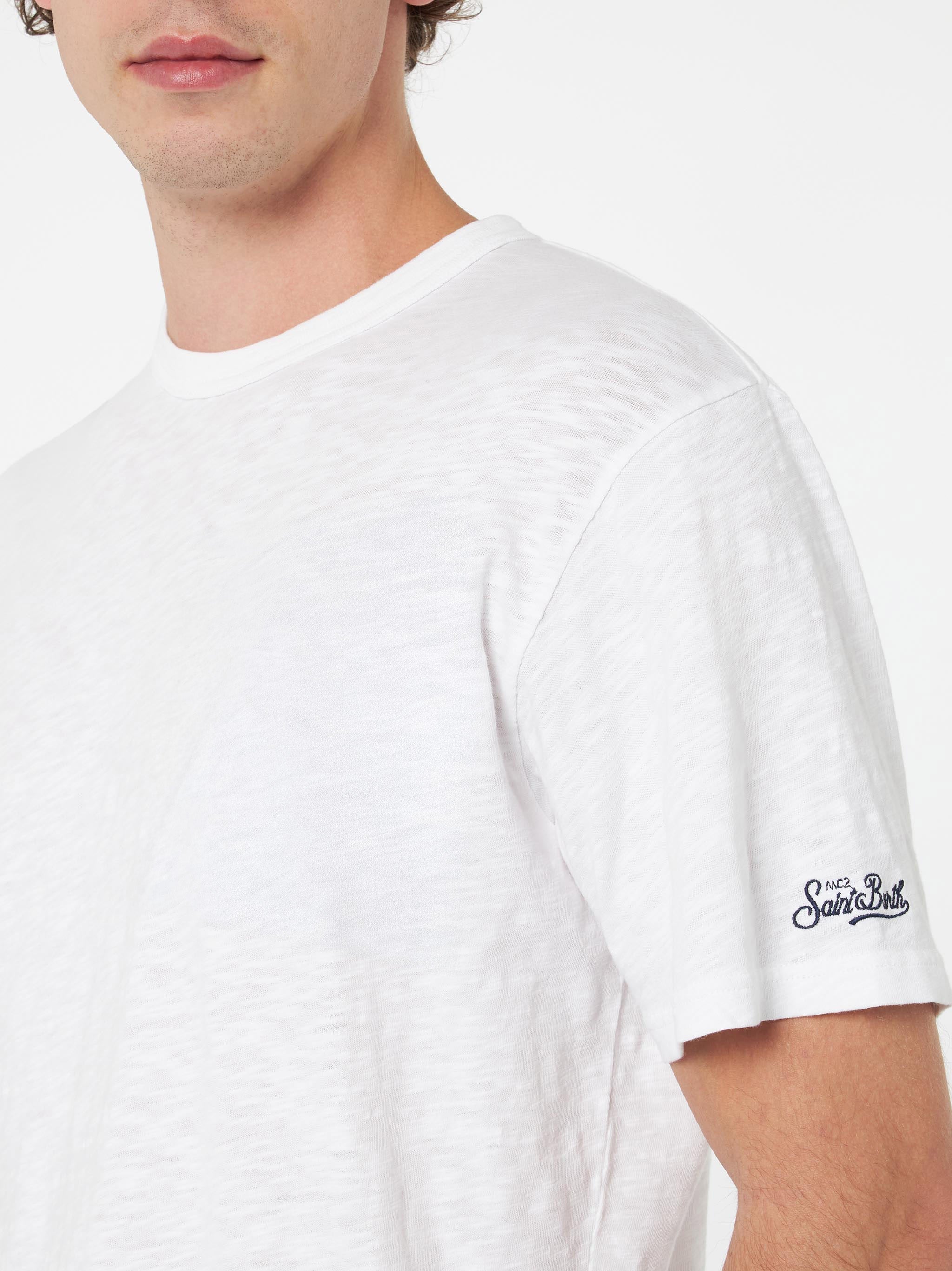 T-shirt in cotone fiammato President a tinta unita bianca