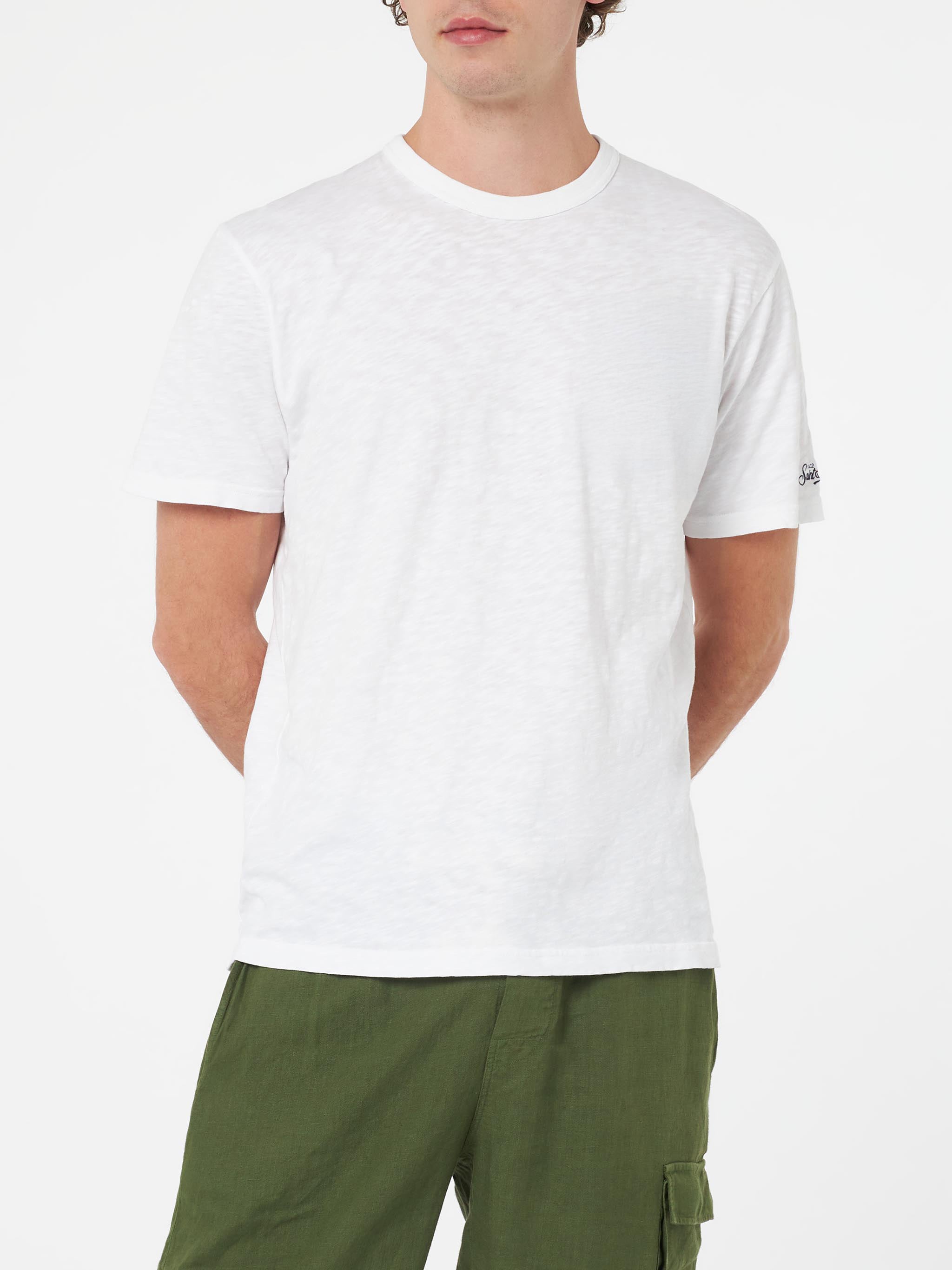 T-shirt in cotone fiammato President a tinta unita bianca