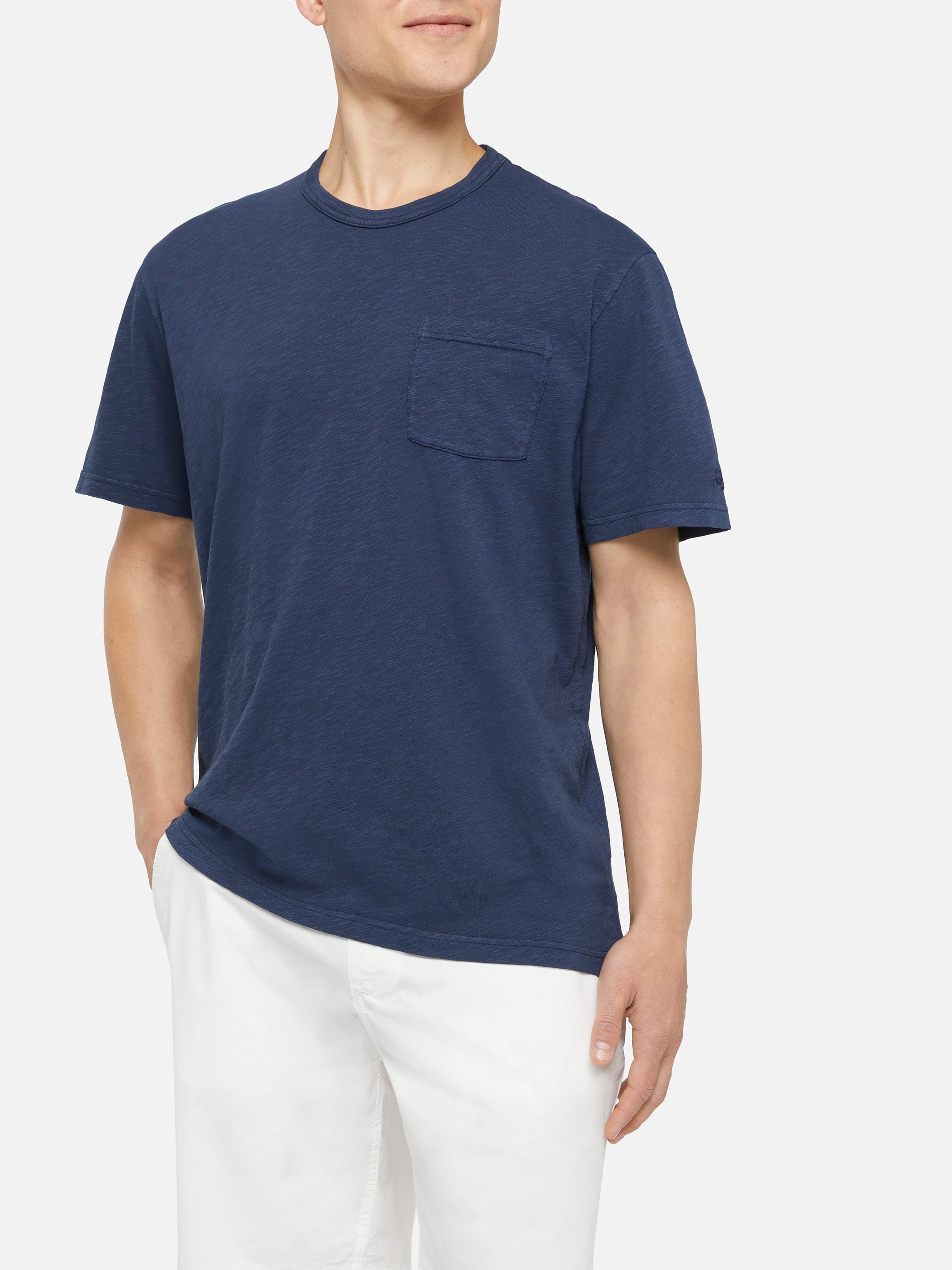 T-shirt Presidente in cotone fiammato, tinta unita blu navy