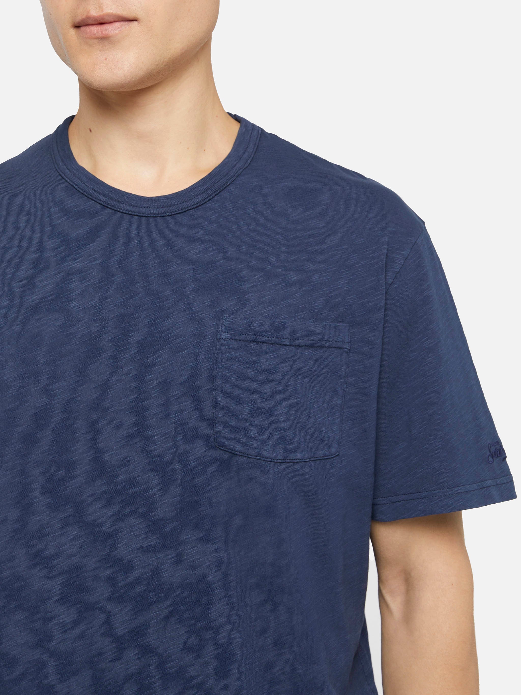 T-shirt Presidente in cotone fiammato, tinta unita blu navy