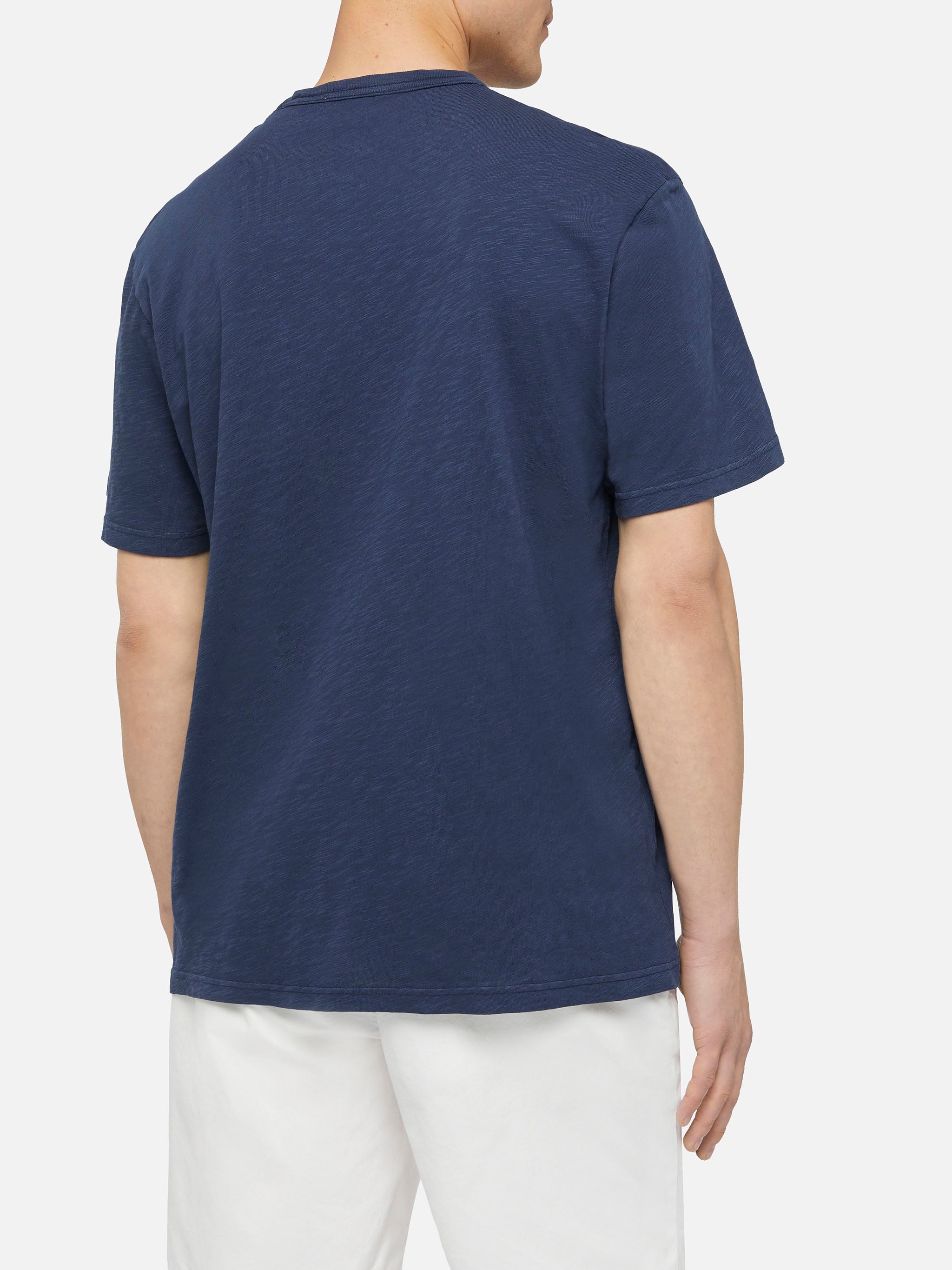 T-shirt Presidente in cotone fiammato, tinta unita blu navy