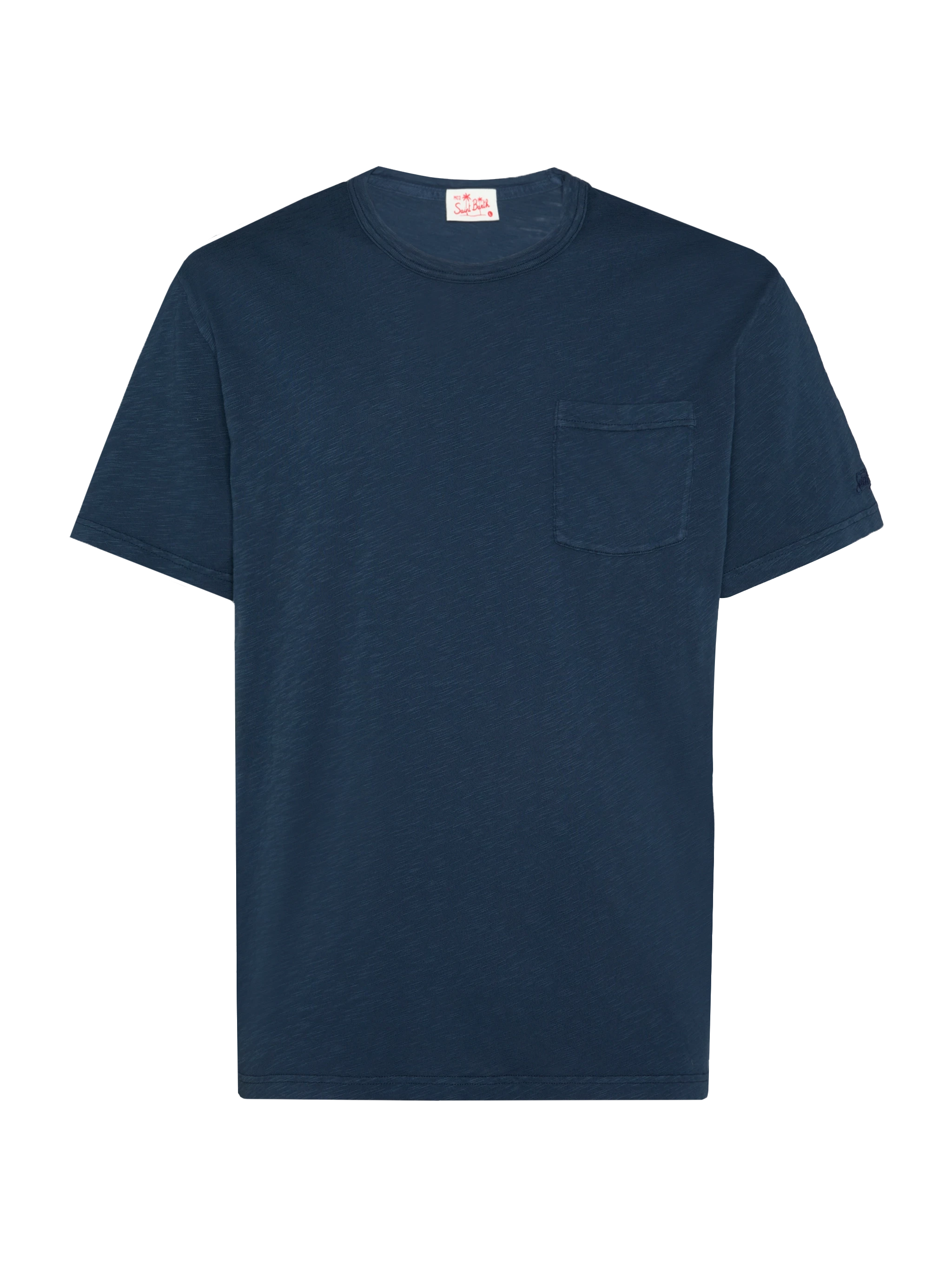 T-shirt Presidente in cotone fiammato, tinta unita blu navy