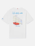White Portland t-shirt with La dolce vita illustration