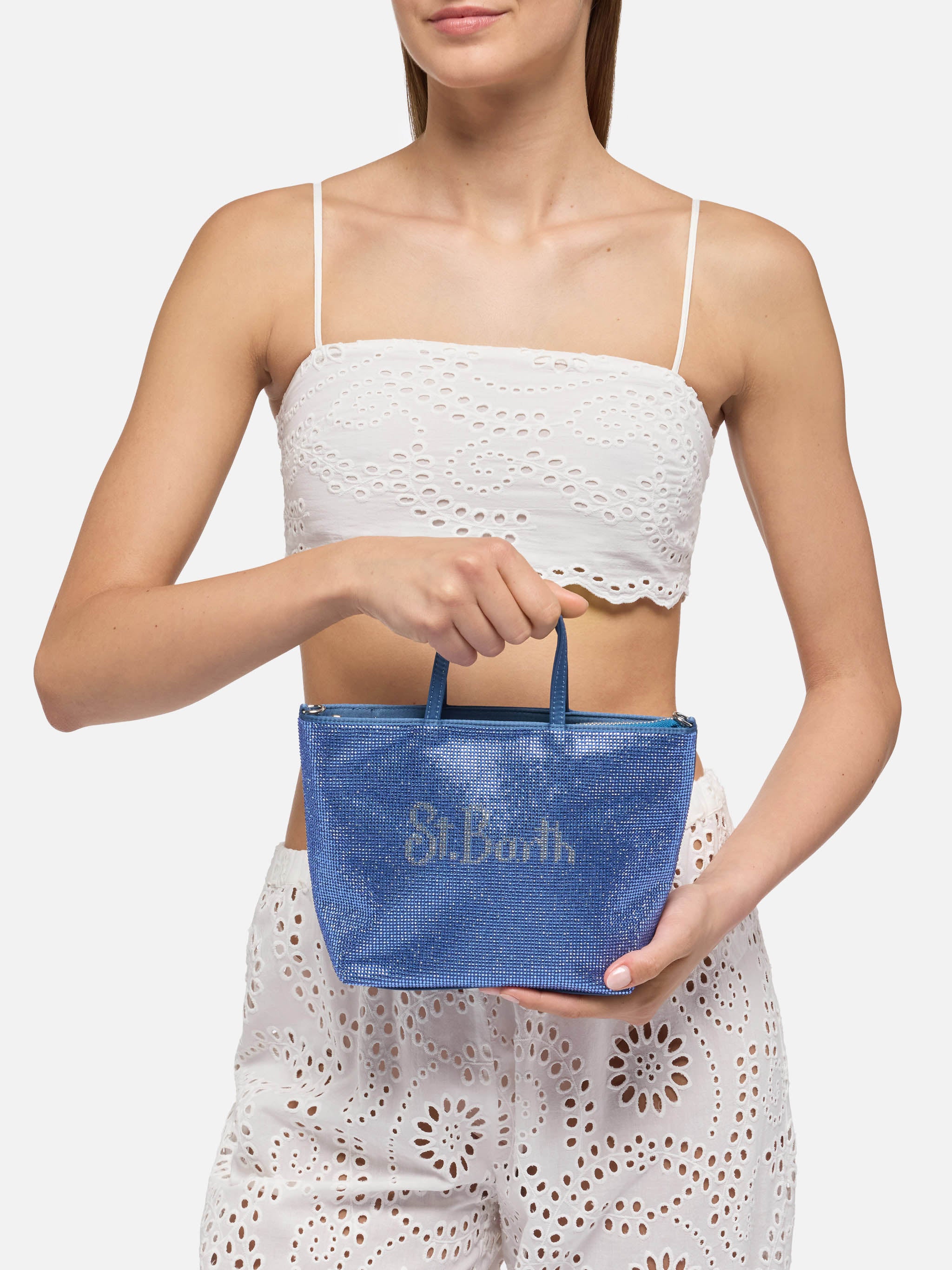 Strass Mini Bag with steel blue rhinestones